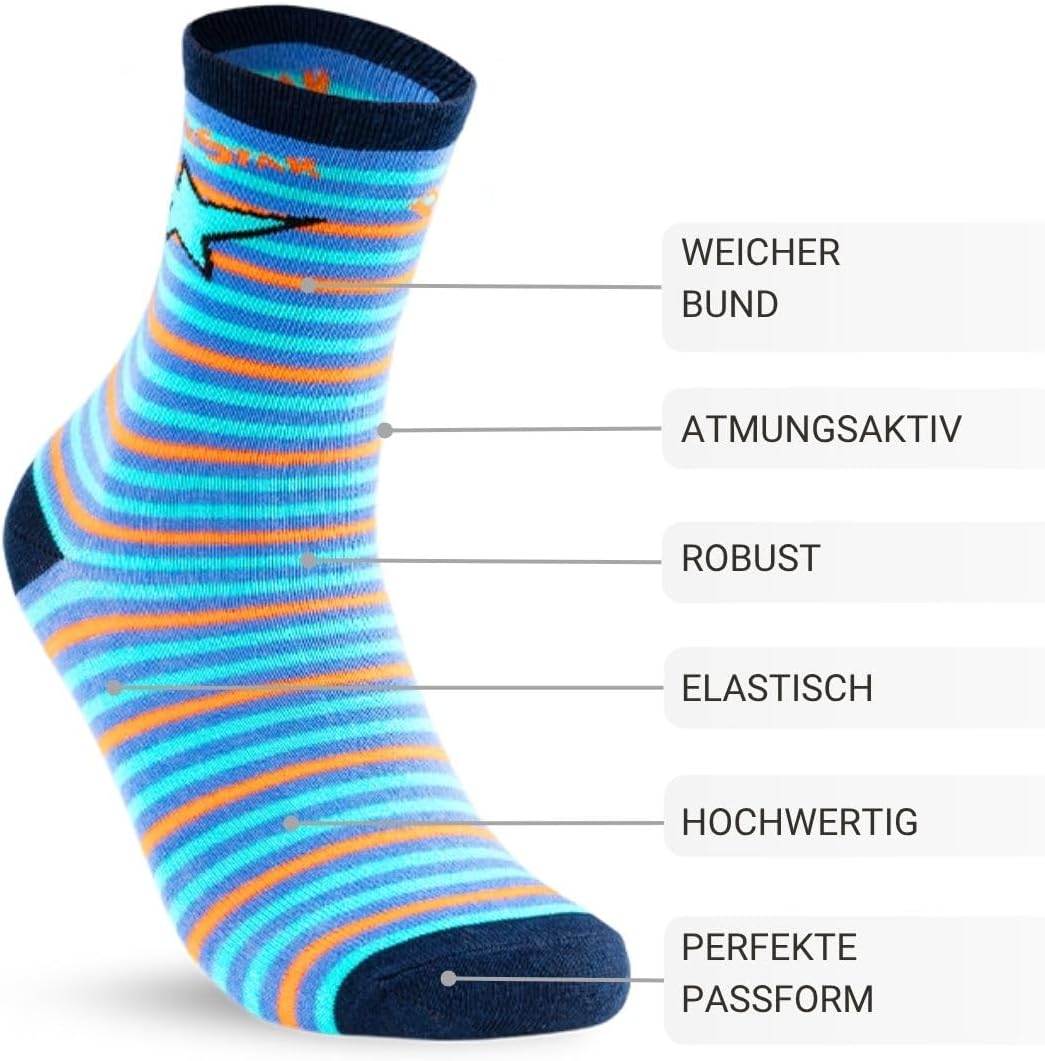 Detalle de 10 Paar Kinder Socken für Jungen & Mädchen aus Baumwolle – strapazierfähig, elastisch und rutschfest