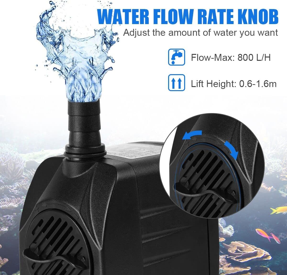 Thumbnail 1 de Flintronic Aquariumpumpe mit 16 W, 800 l/h und Trockenlaufschutz (mit 2 Düsen, 1,4 m Kabel)