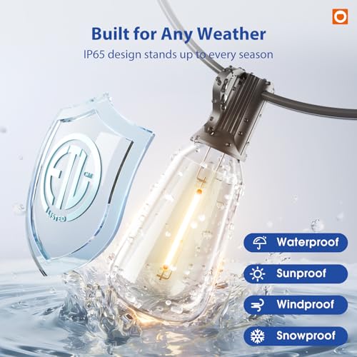 Detalle de addlon 100FT Outdoor String Lights ST38 LED with Remote – Weatherproof, Dimmable, and Ready for Outdoor Gatherings