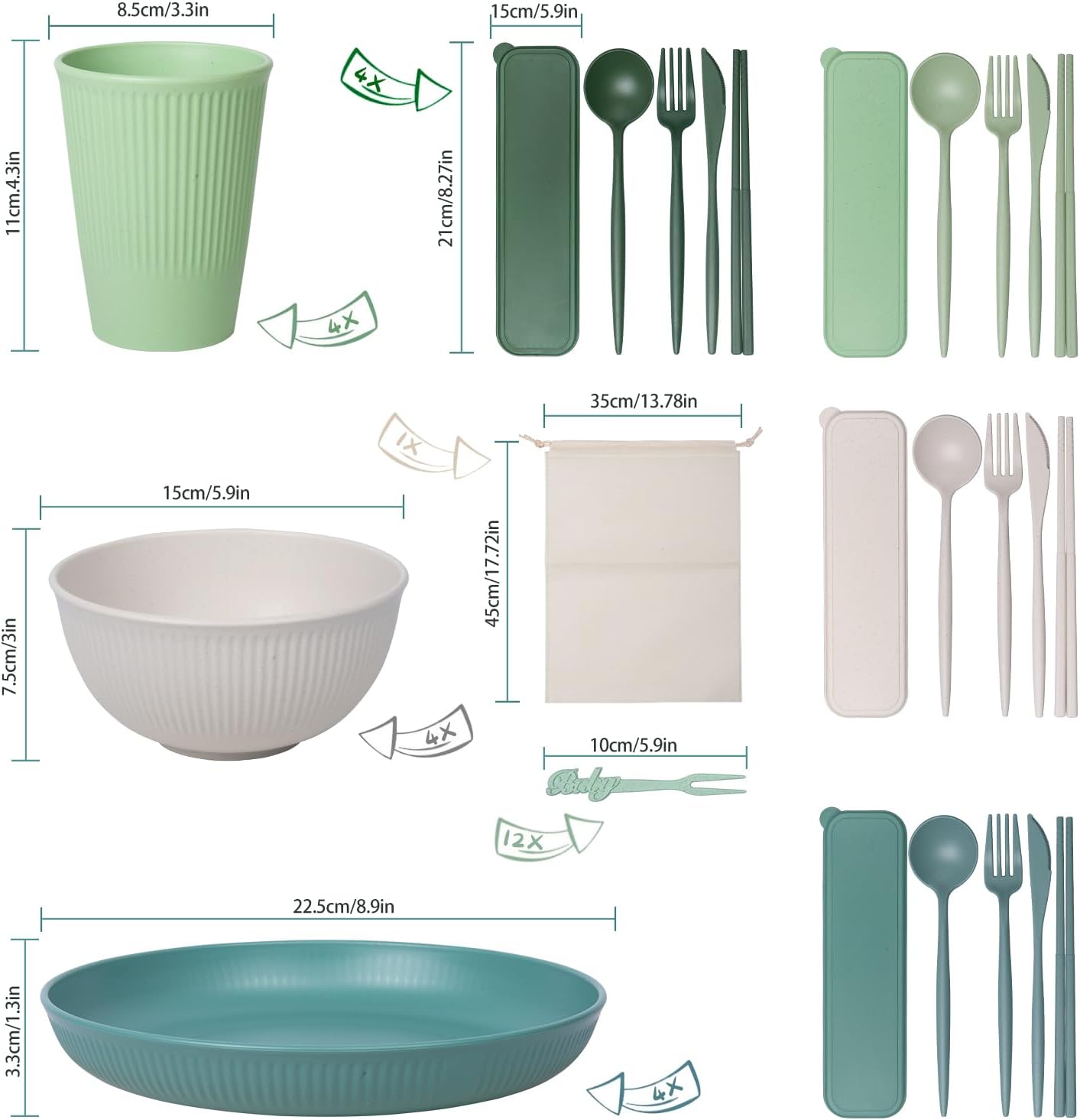 Detalle de 45Pcs Camping Cutlery Sets for 4: Unbreakable Plastic Dinnerware for Outdoor Adventures