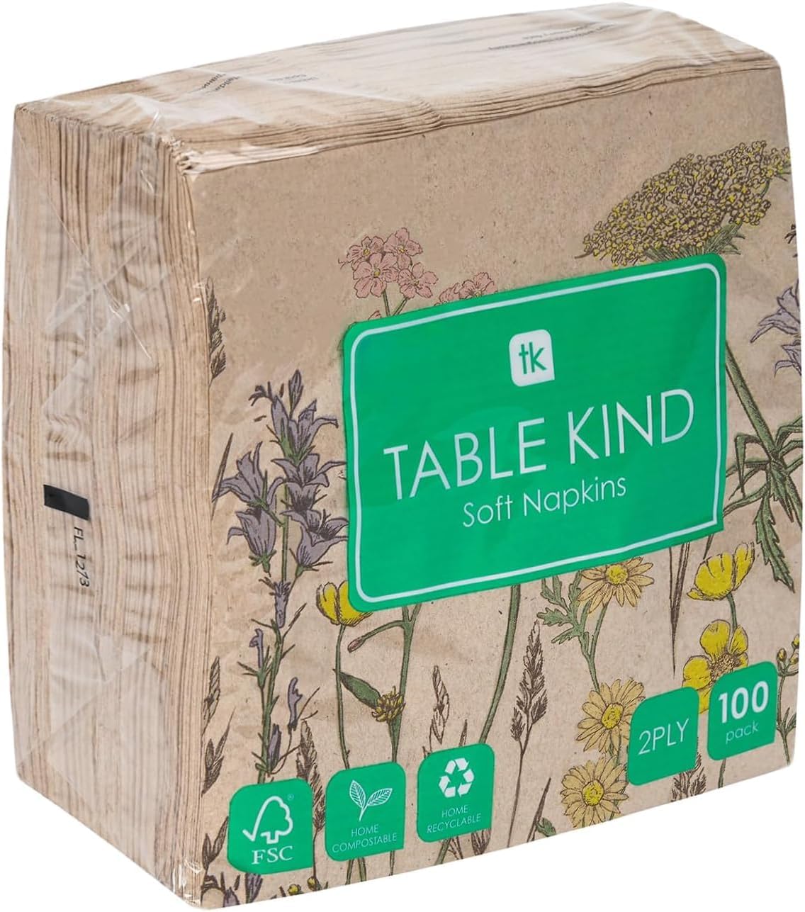 Thumbnail 6 de Table Kind 100 x Soft Recycled Paper Napkins (2-ply, 33cm) – Spring Wildflower Floral Kraft, FSC & home compostable