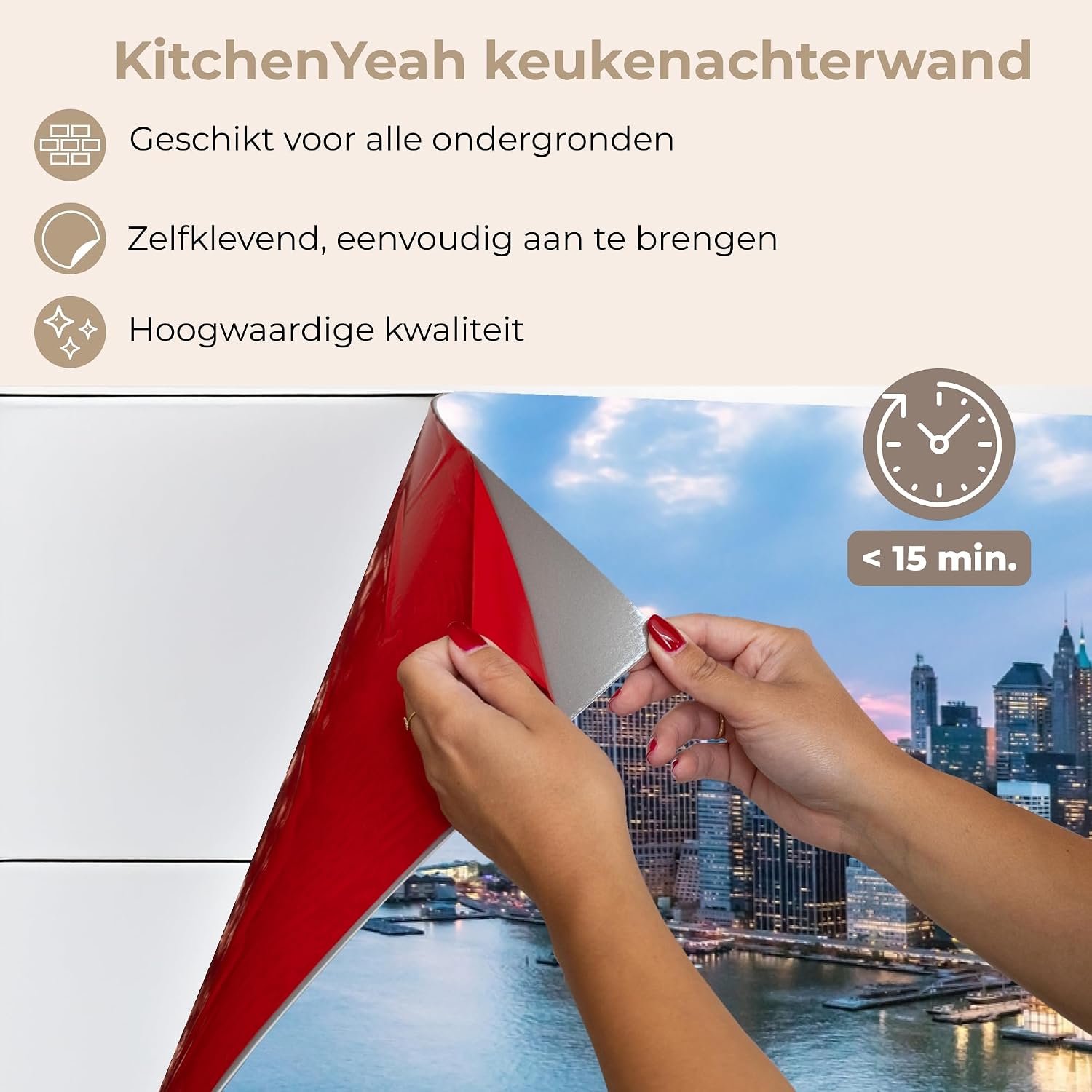 Detalle de KitchenYeah New York - Skyline keukenachterwand 80 x 150 cm, zelfklevend kunststof