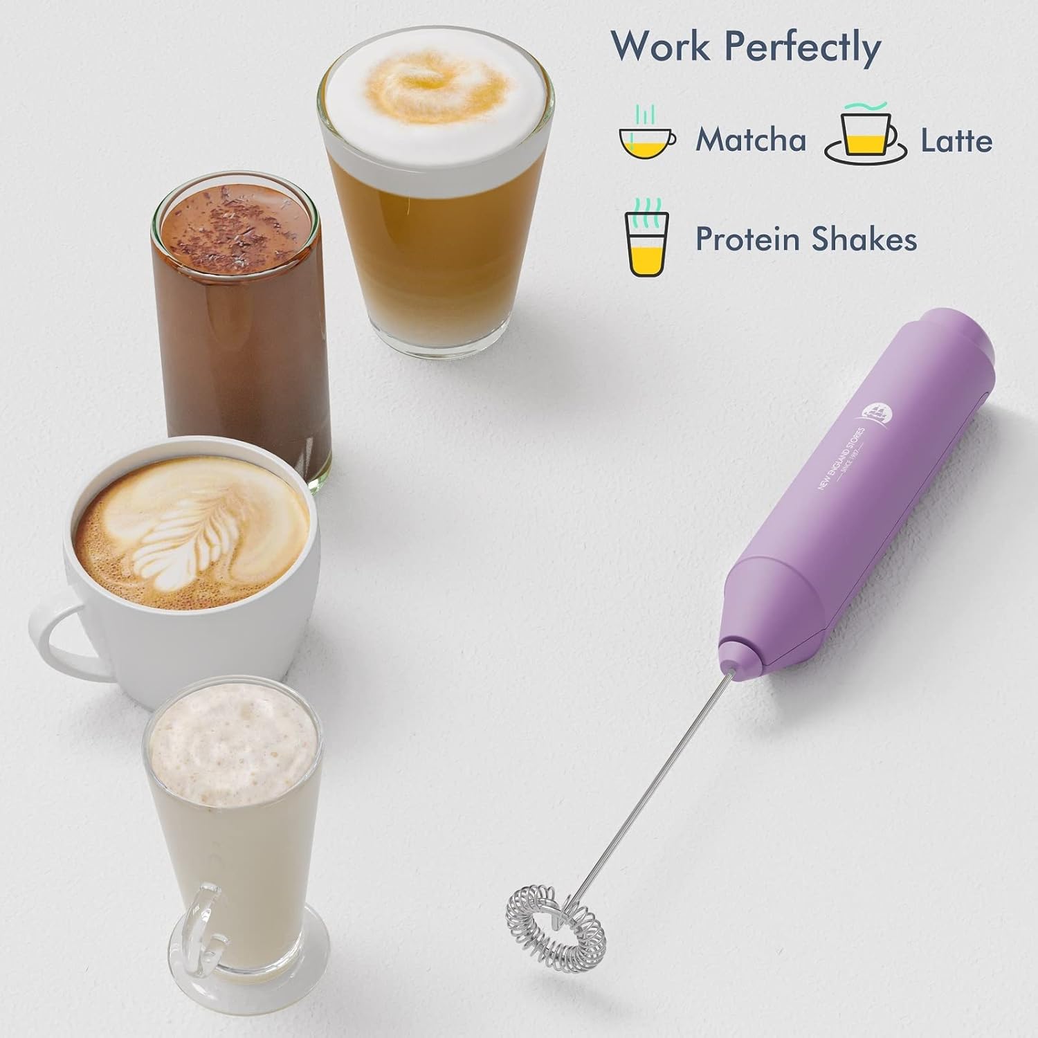Thumbnail 3 de Handlicher Milchaufschäumer mit Mini-Schneebesen-Mixer (hellviolett) – für Cappuccino, Latte & mehr