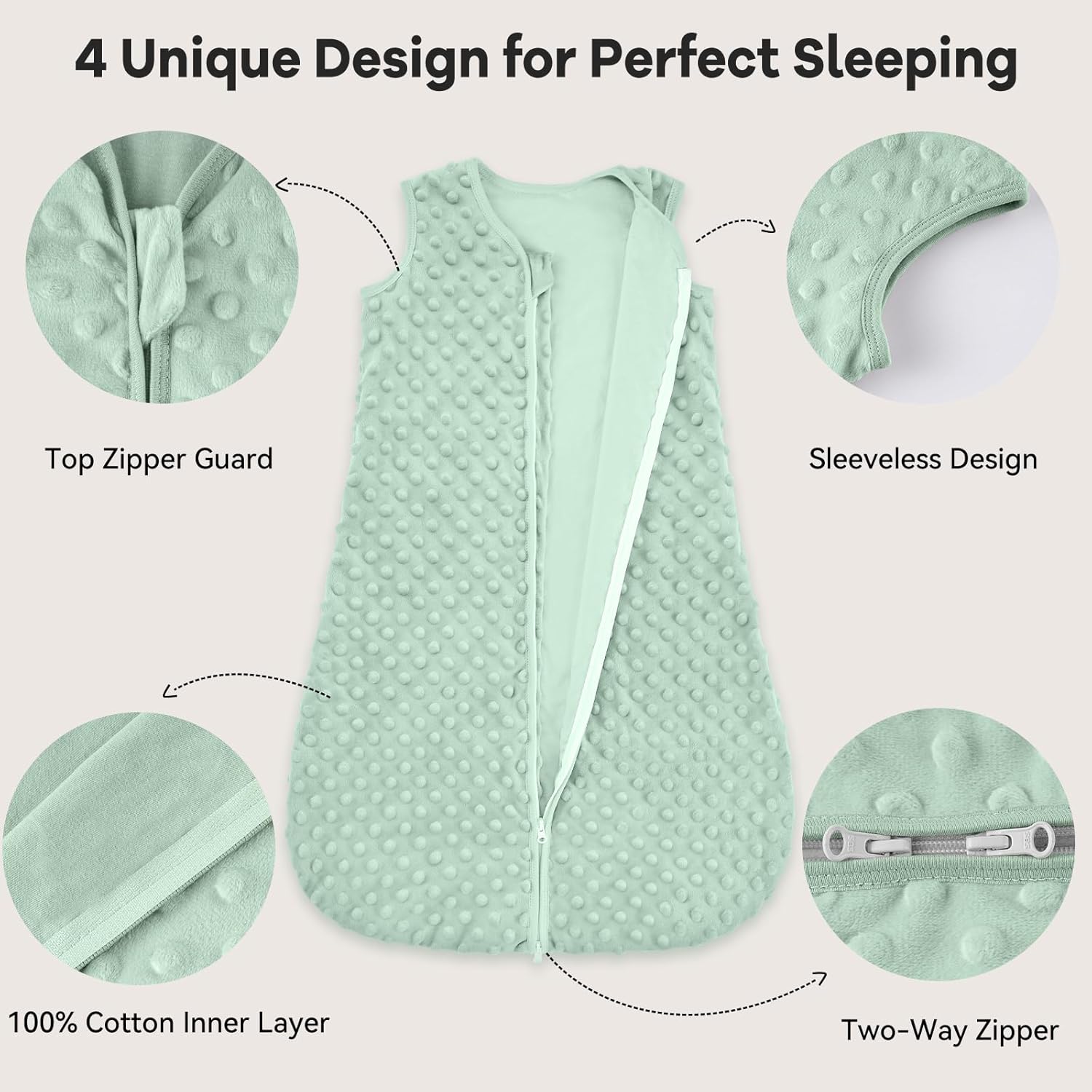 Thumbnail 2 de Unnivoll Baby Sleeping Bag 1.5 Tog with Plush Dots (2-Pack) – wearable sleep sack, 18–24 months, forest green