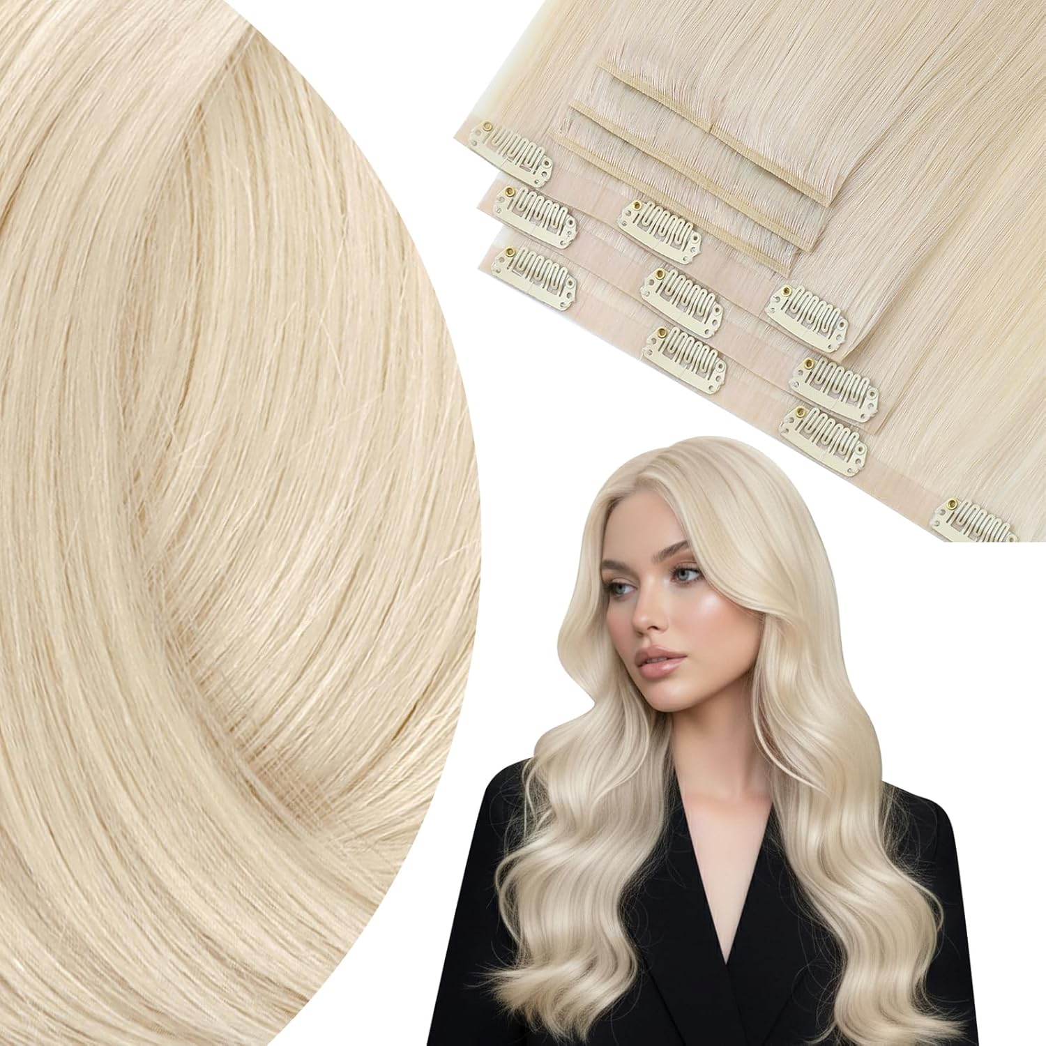 Detalle de Ve Sunny Hair Extensions Real Human Hair 24 Inch Genius Clip-In Extensions in Platinum Blonde