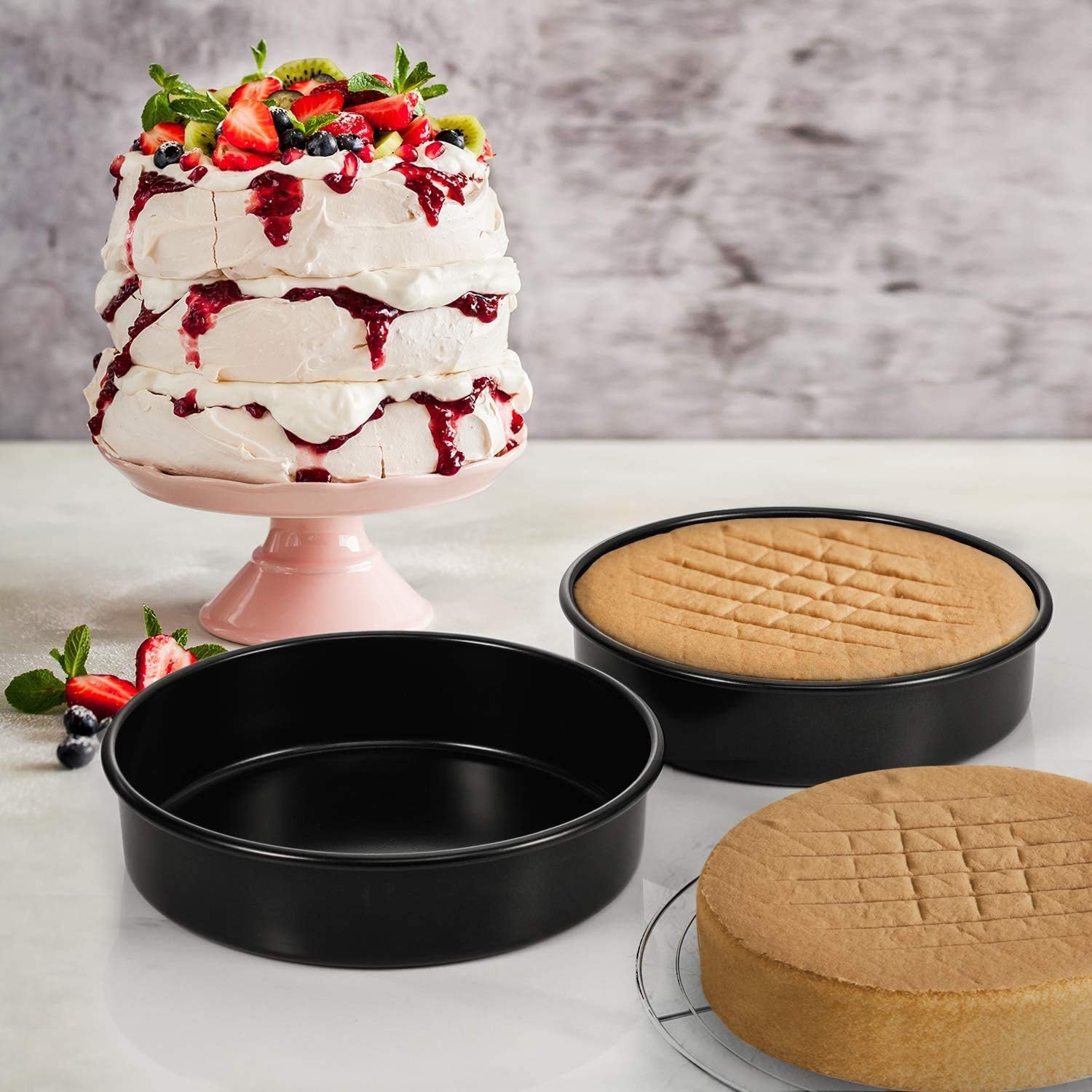 Thumbnail 5 de HIWARE 8-Inch Round Cake Pan Set of 3 with Nonstick Coating and 90 Precut Parchment Papers