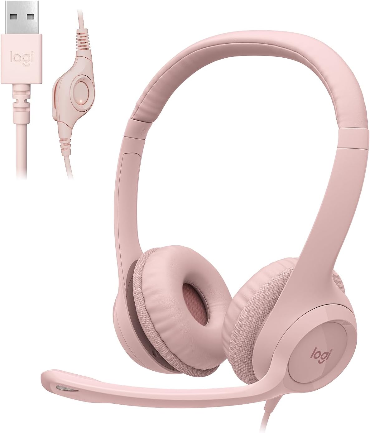 Detalle de Logitech H390 981-001280 Wired USB-A Headset, Rose, Stereo Sound