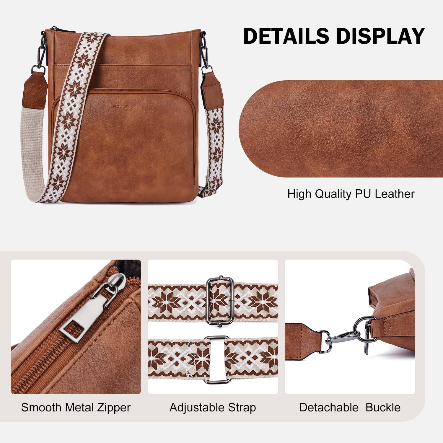 Detalle 2 de Roulens soft vegan leather crossbody bag with front wallet pocket and adjustable strap
