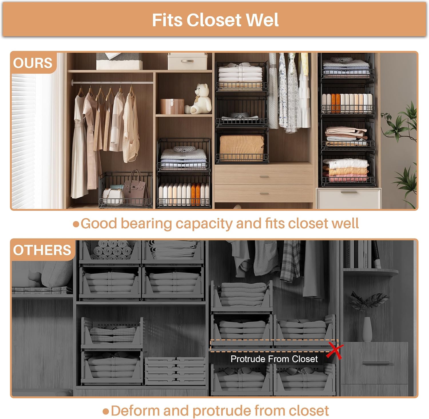 Thumbnail 5 de Ornestia 4-Pack Sliding Stackable Metal Closet Organizers, Black