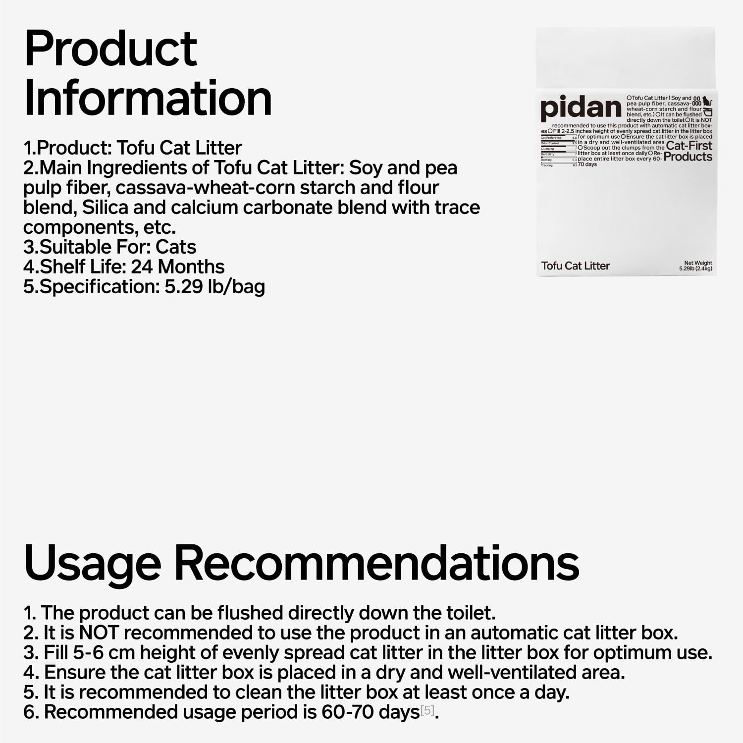 Thumbnail 6 de pidan Tofu Cat Litter (Clumping, Flushable, Ultra Absorbent) — 5.3 lb with 4 Bags