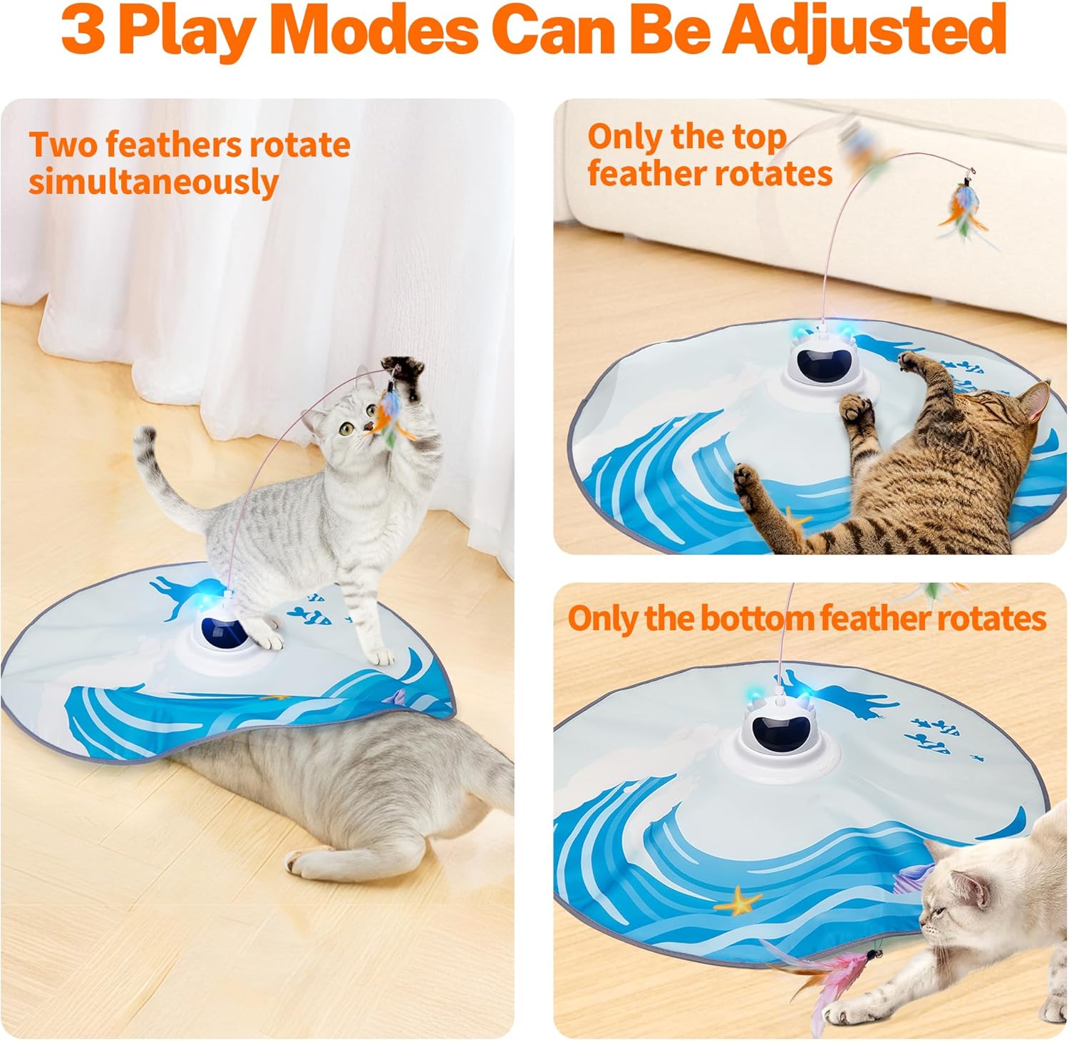 Detalle de Toozey Jouet Interactif pour Chat — Jeu de Cache-Cache Électrique avec 3 Plumes Interchangeables et Télécommande