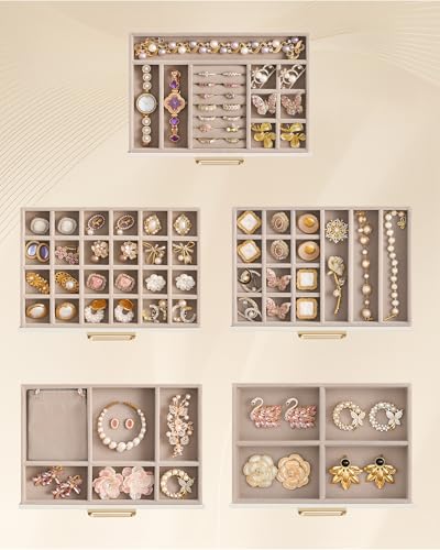 Detalle 2 de SONGMICS Grande Boîte à Bijoux avec 5 Tiroirs et Couvercle en Verre