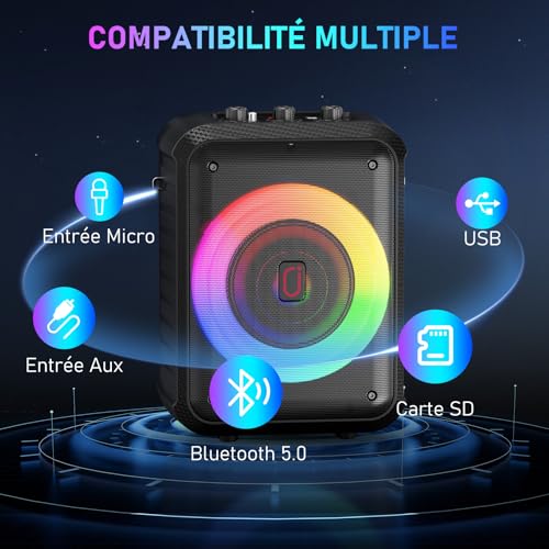 Thumbnail 3 de HWWR T13 enceinte karaoké portable 120 W avec deux micros sans fil et LED