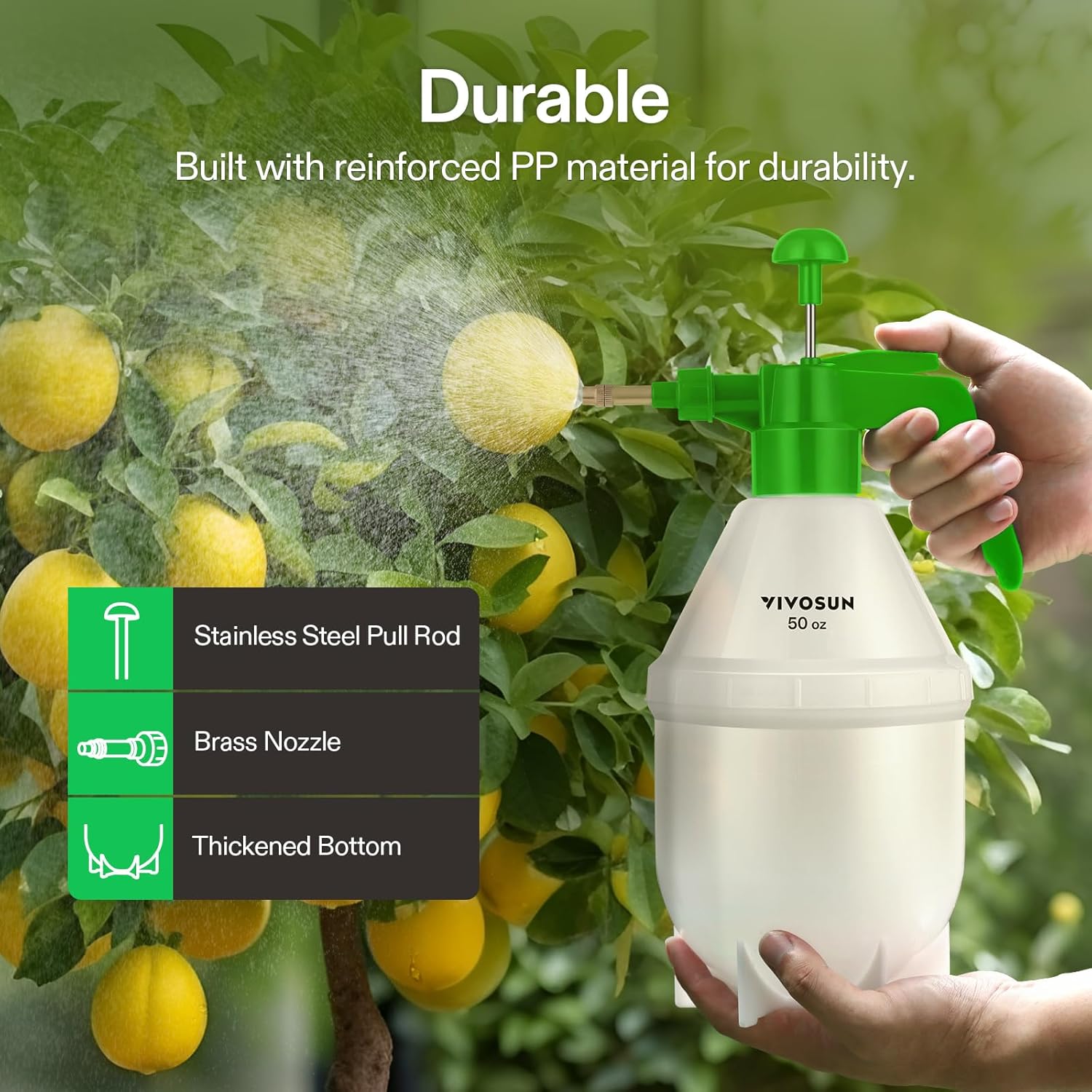 Thumbnail 3 de VIVOSUN spruzzatore nebulizzatore manuale a pressione da 1,5 L con ugello in ottone regolabile (verde)