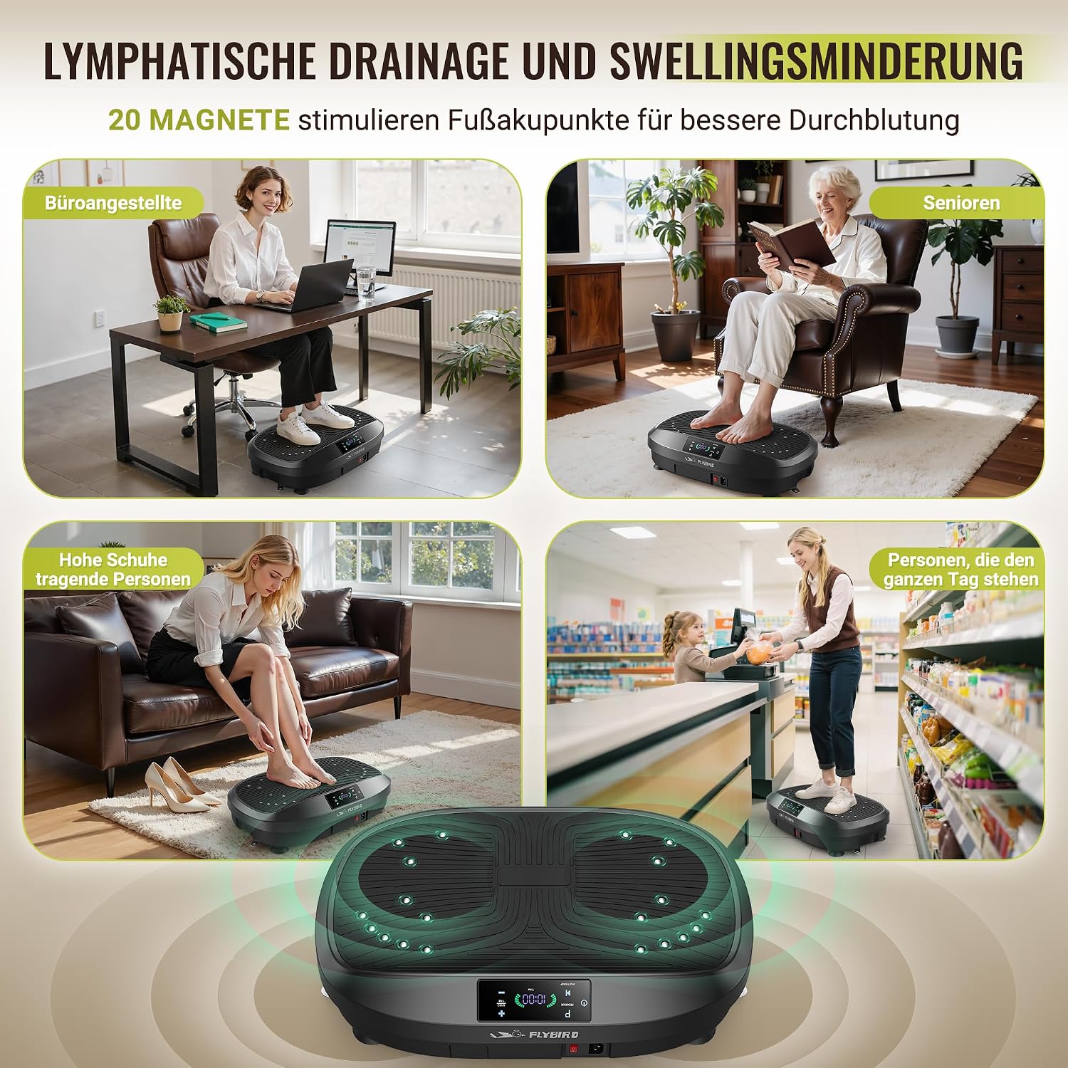 Detalle de FLYBIRD Vibrationsplatte mit Fernbedienung und einstellbarer Geschwindigkeit (Tragkraft 150 kg)
