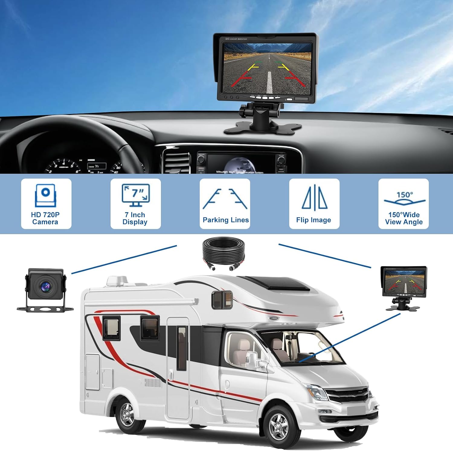 Detalle de Kairiyard Dual Backup Camera 7 Inch Monitor
