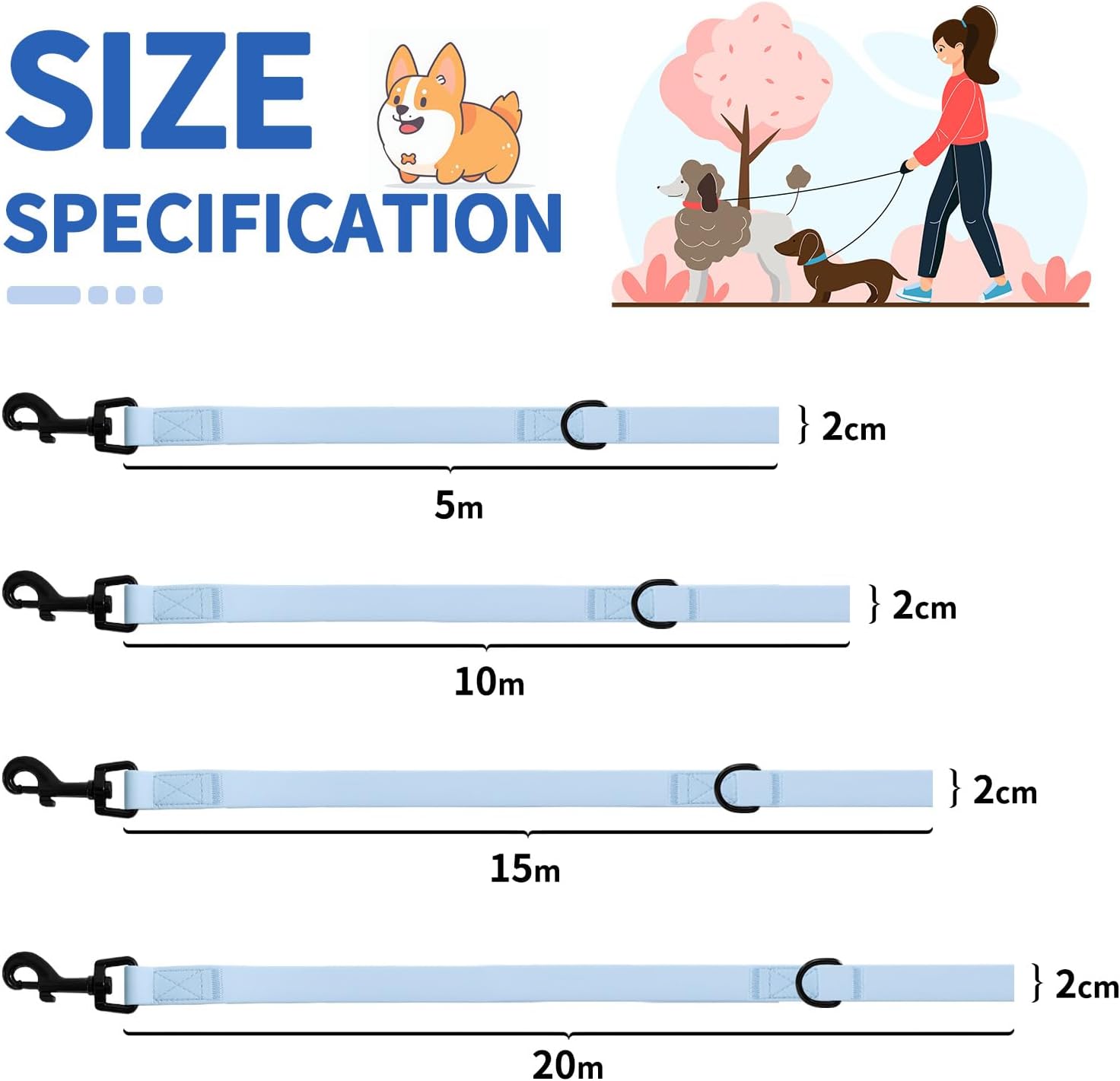 Thumbnail 4 de HSIGIO Training Lead for Dogs: 20m Waterproof Long Line with Padded Handle