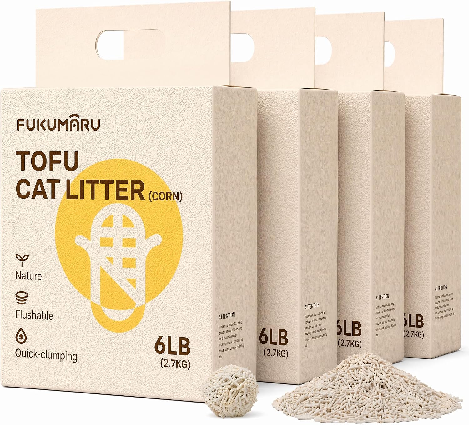 FUKUMARU Litière pour chat en tofu naturelle non parfumée (24L) : agglomérante rapide, sans poussière