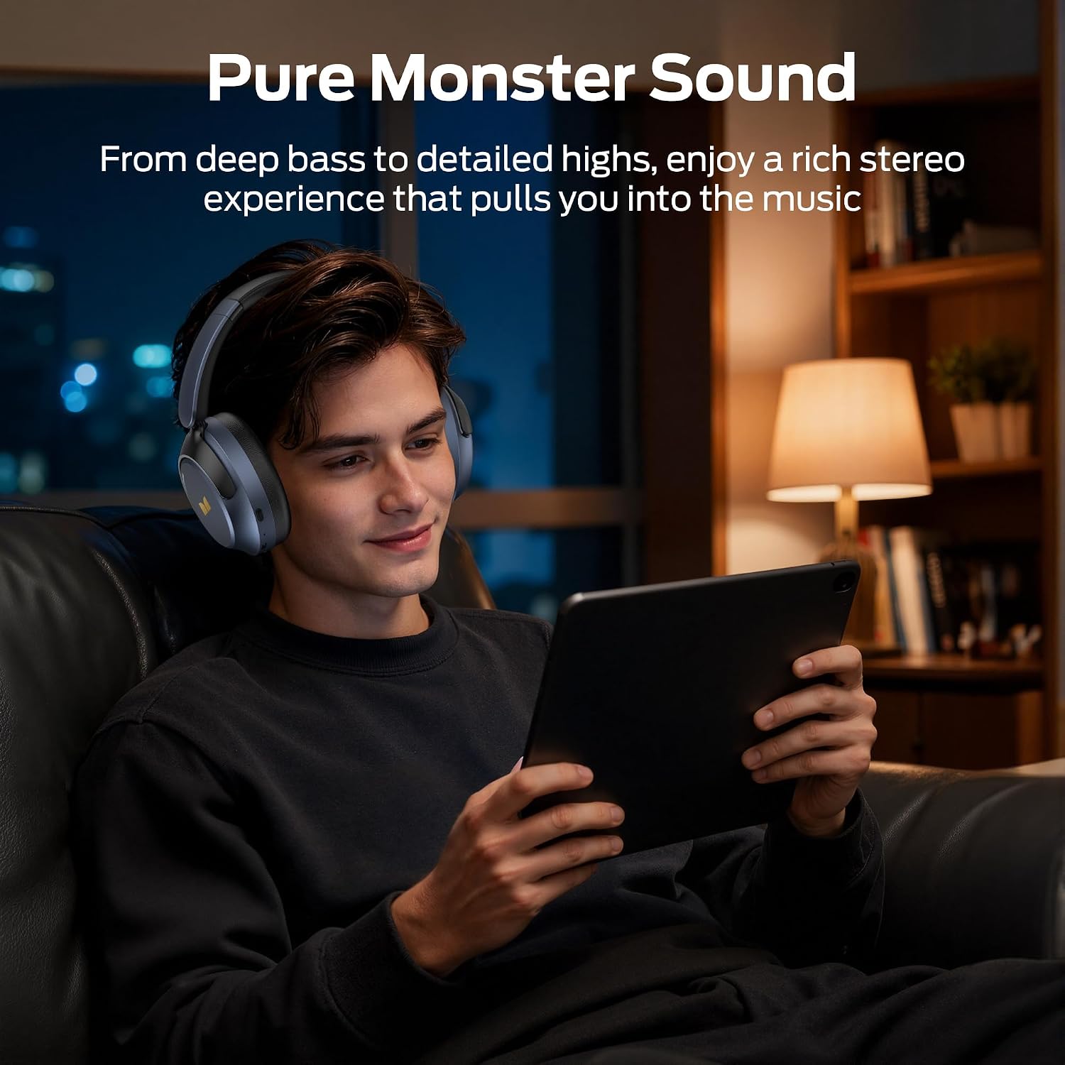 Detalle de Monster Harmonic N20 ANC Over-Ear Headphones, Bluetooth 6.0, 40-Hour Playtime