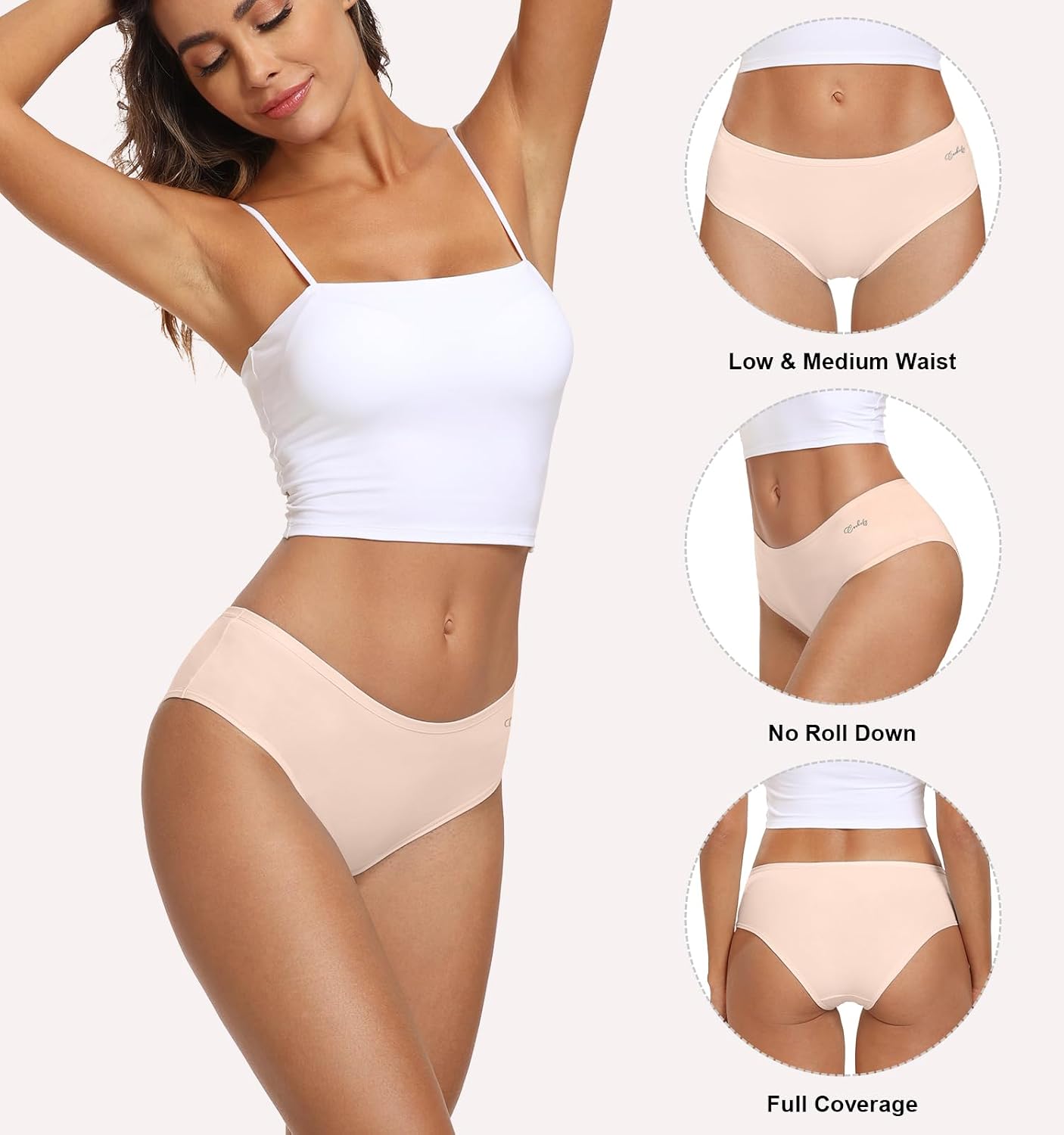 Detalle de coskefy Women’s Cotton Hipster Underwear, Low-Rise Briefs (6-Pack)