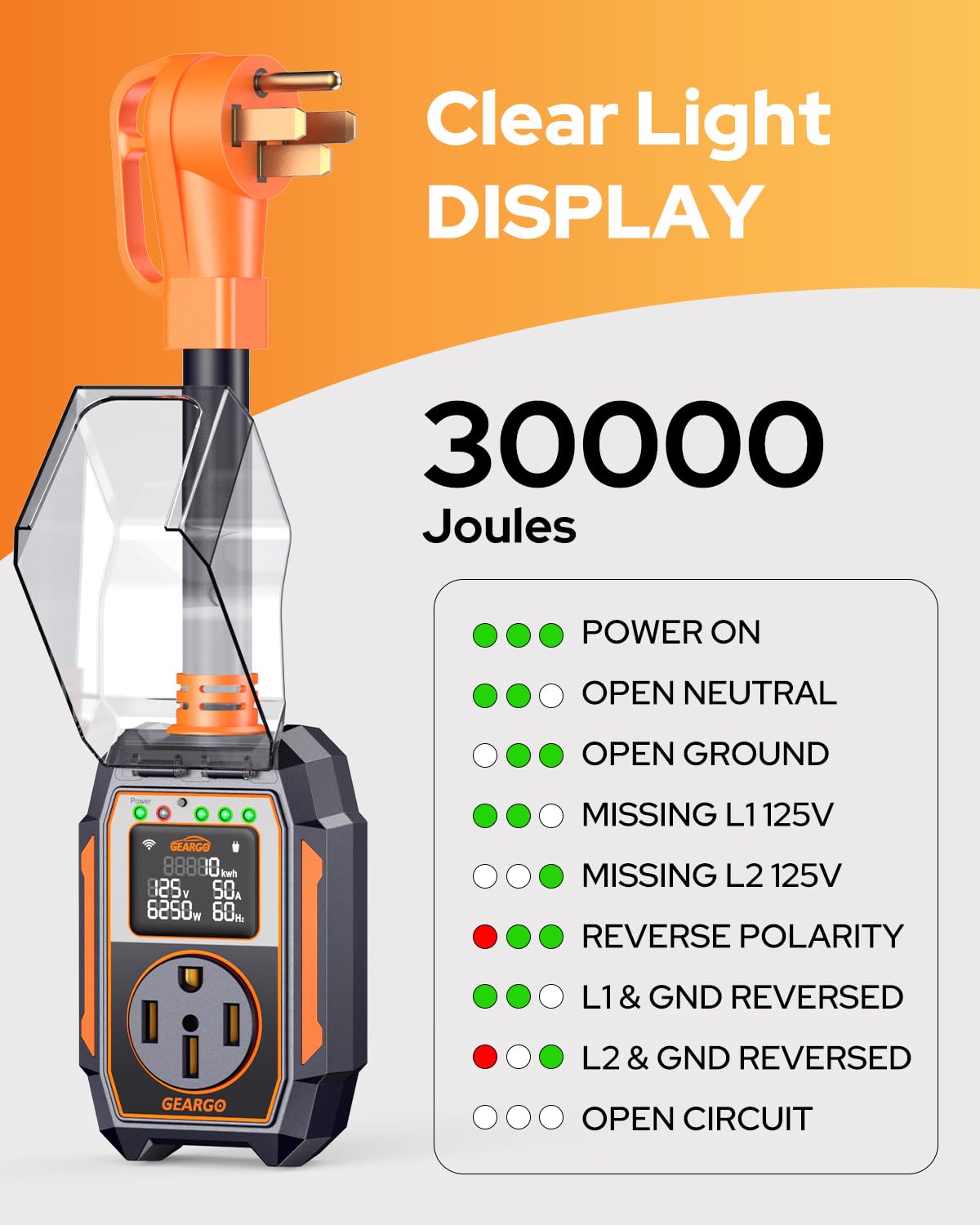 Thumbnail 6 de GEARGO ALL-NEW RV Surge Protector 50 Amp with 30000J and Smart App: Robust Shutdown, Real-Time Monitoring, and IP68 Protection