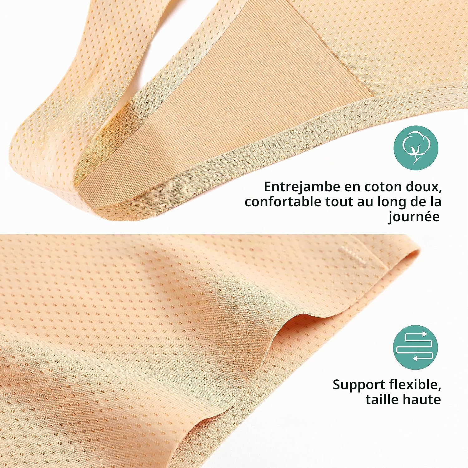 Detalle 1 de VOENXE damesstring, naadloos en hoog uitgesneden in microvezel, multipack van 5 stuks