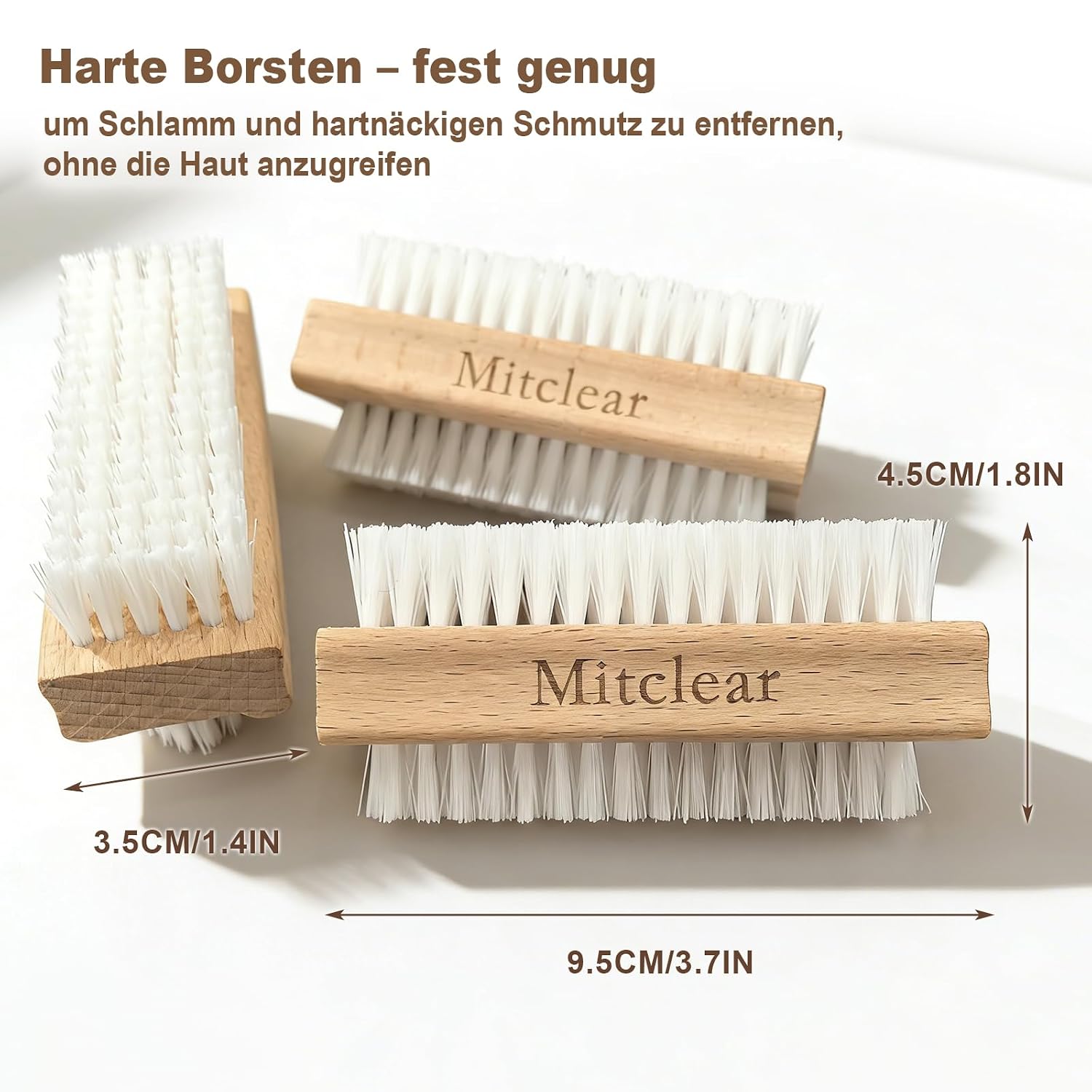 Detalle de Mitclear Nagelbürste Holz – 3er-Set, doppelseitig mit harten Borsten für Nägel, Hände und Füße
