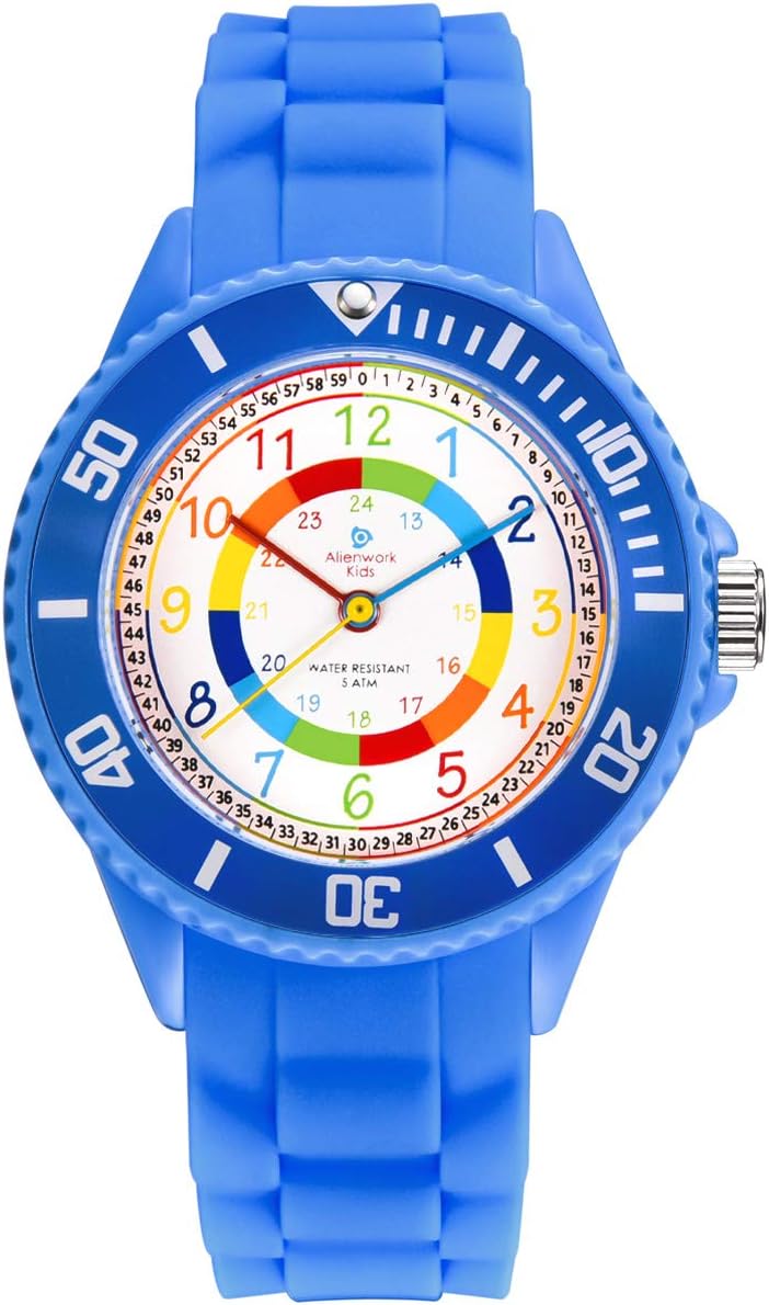 Alienwork Kids Orologio di Apprendimento: lettura dell’ora con quadrante colorato e resistenza 5 ATM