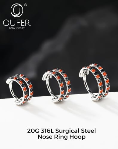 Detalle de OUFER Body Piercing: Aro nasal 20G 6–8 mm en acero 316L, cierre clic