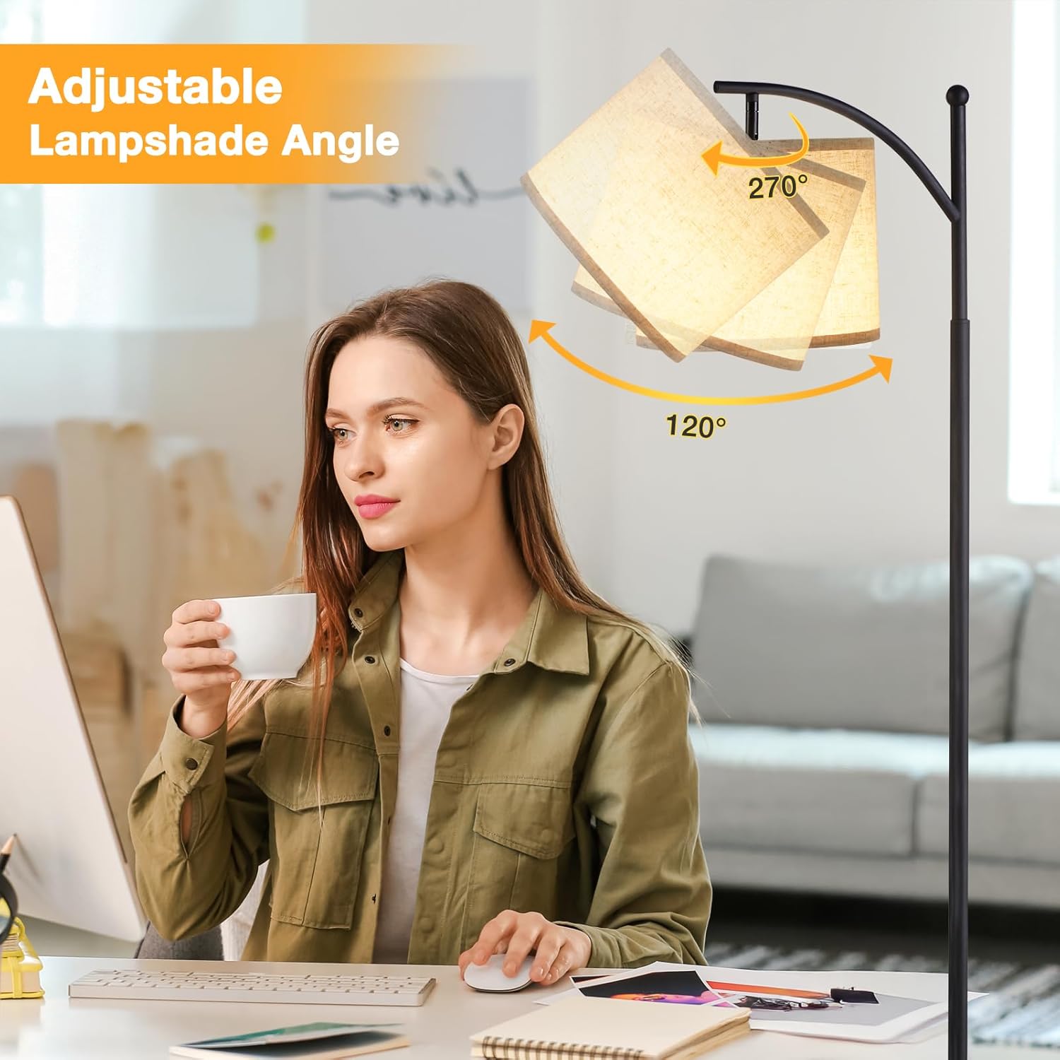 Thumbnail 3 de PreeOtti Stehlampe Wohnzimmer mit 3 Farbtemperaturen (LED, verstellbarer Leinenschirm)
