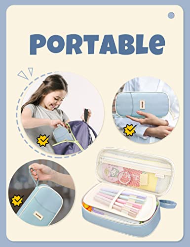 Detalle 2 de SUNEE Cute Pencil Case: Blue Large Kawaii Stationery Organizer