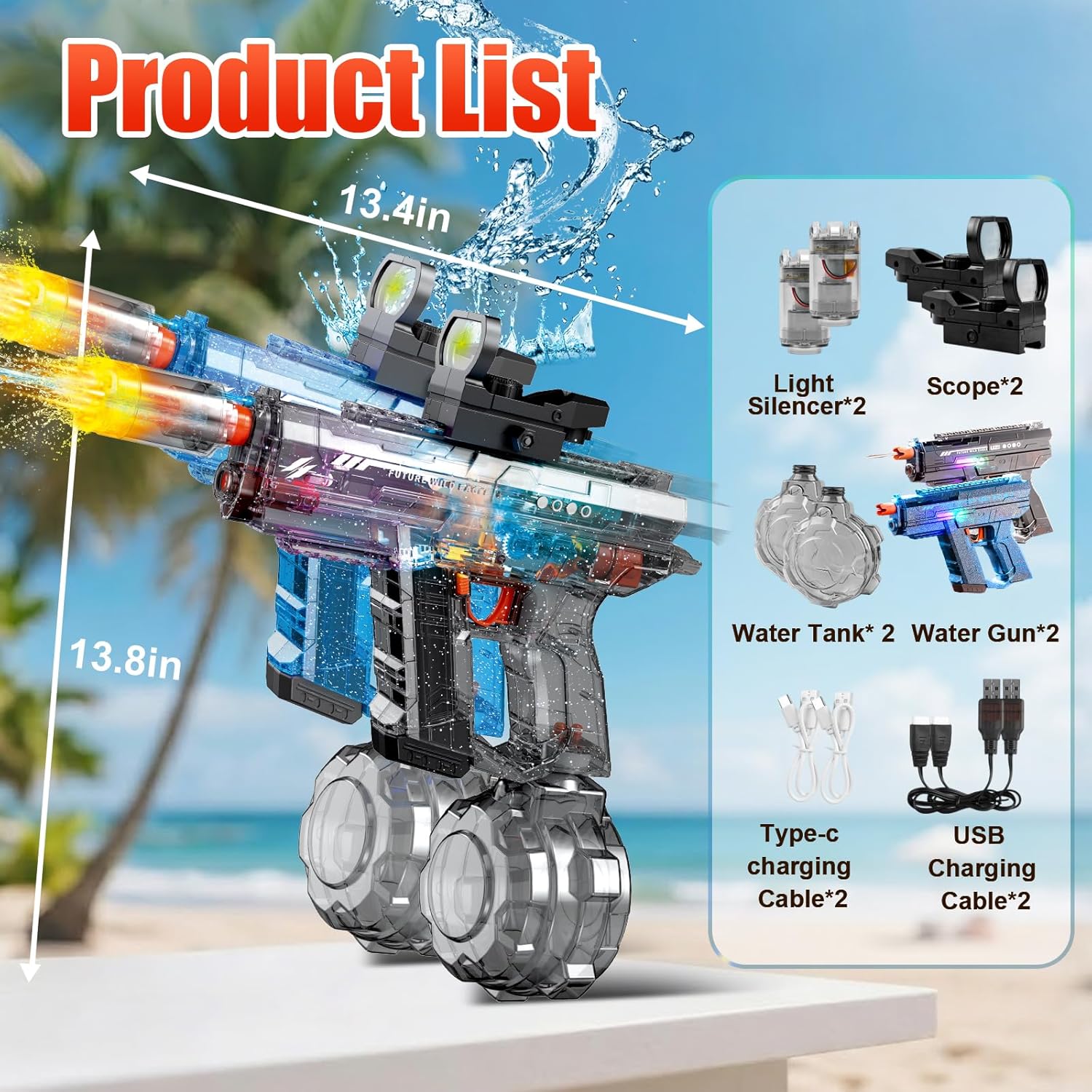 Detalle 2 de UROINT Pistola ad Acqua Elettrica per Bambini (2 pezzi) — gittata fino a 10 m, LED, ABS