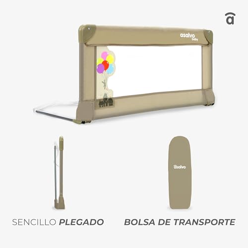 Detalle 2 de Asalvo Barrera de Cama Protección Anticaídas 90 cm – Barandilla Plegable y Portátil, blanca