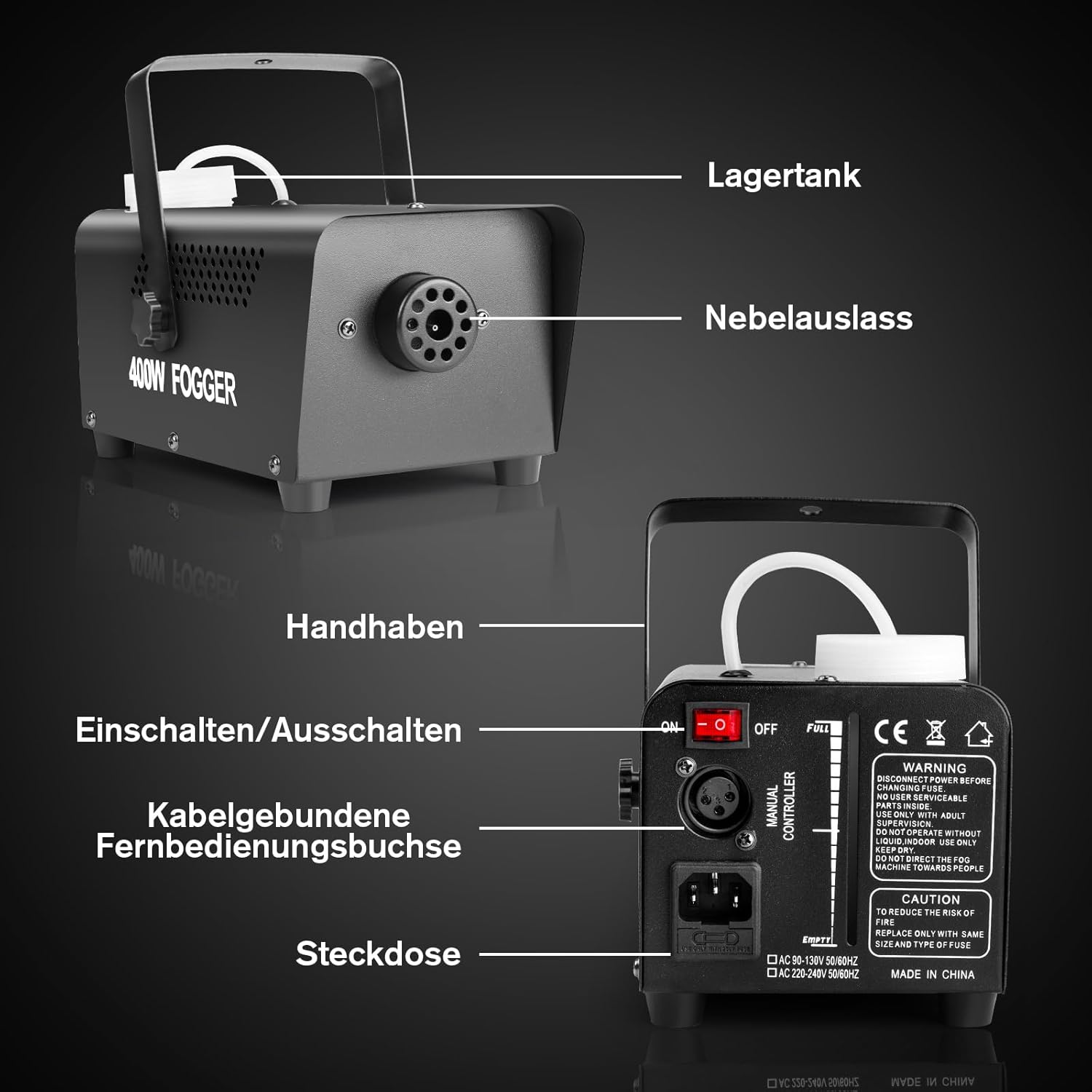 Detalle de Littleboyny 400W Nebelmaschine – kompakte Rauchmaschine mit 300 ml Tank, 2 kabelgebundene und Funkfernbedienungen