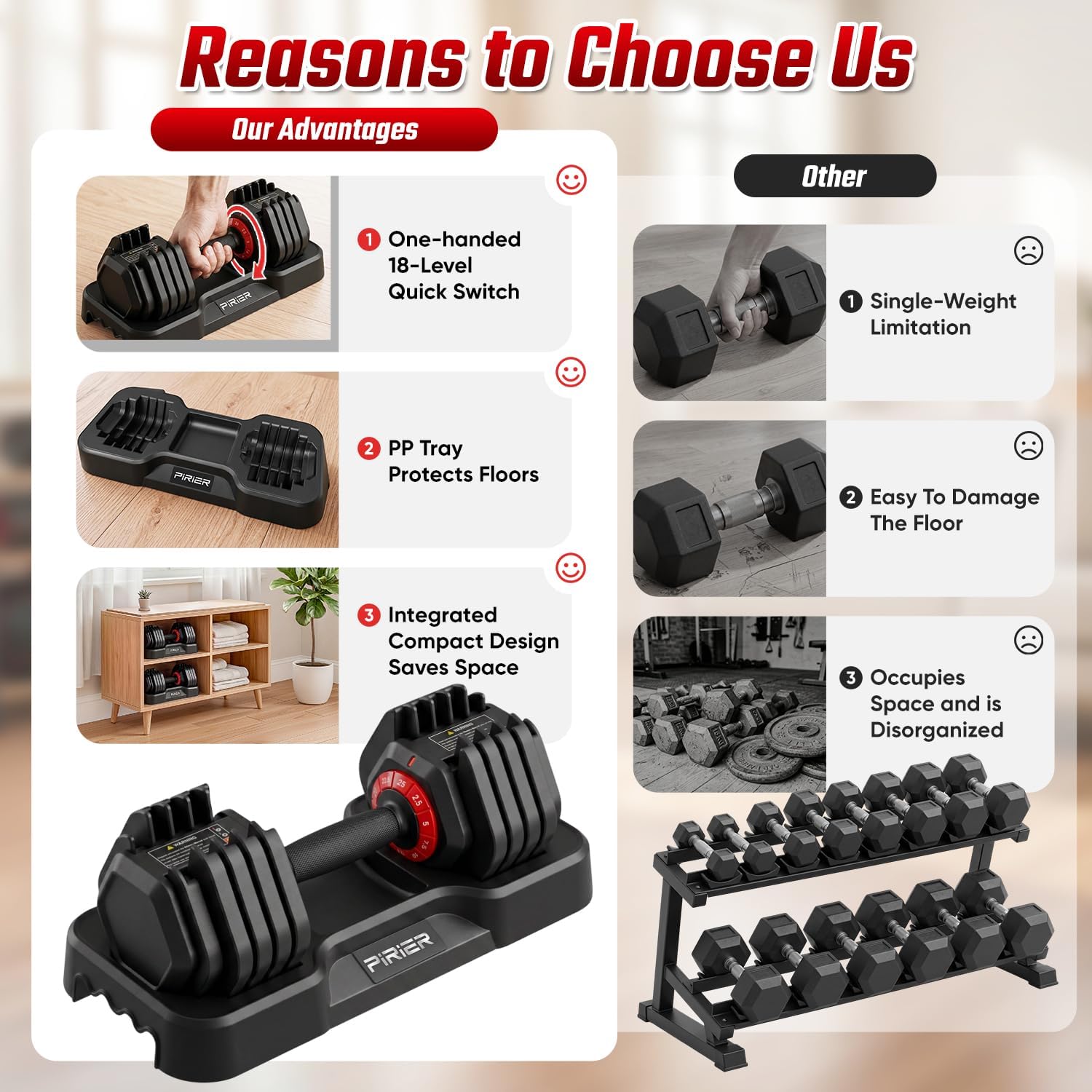 Thumbnail 4 de PIRIER Adjustable Dumbbell Set, 25 lb, 10-in-1 with One-Hand Twist Adjustment