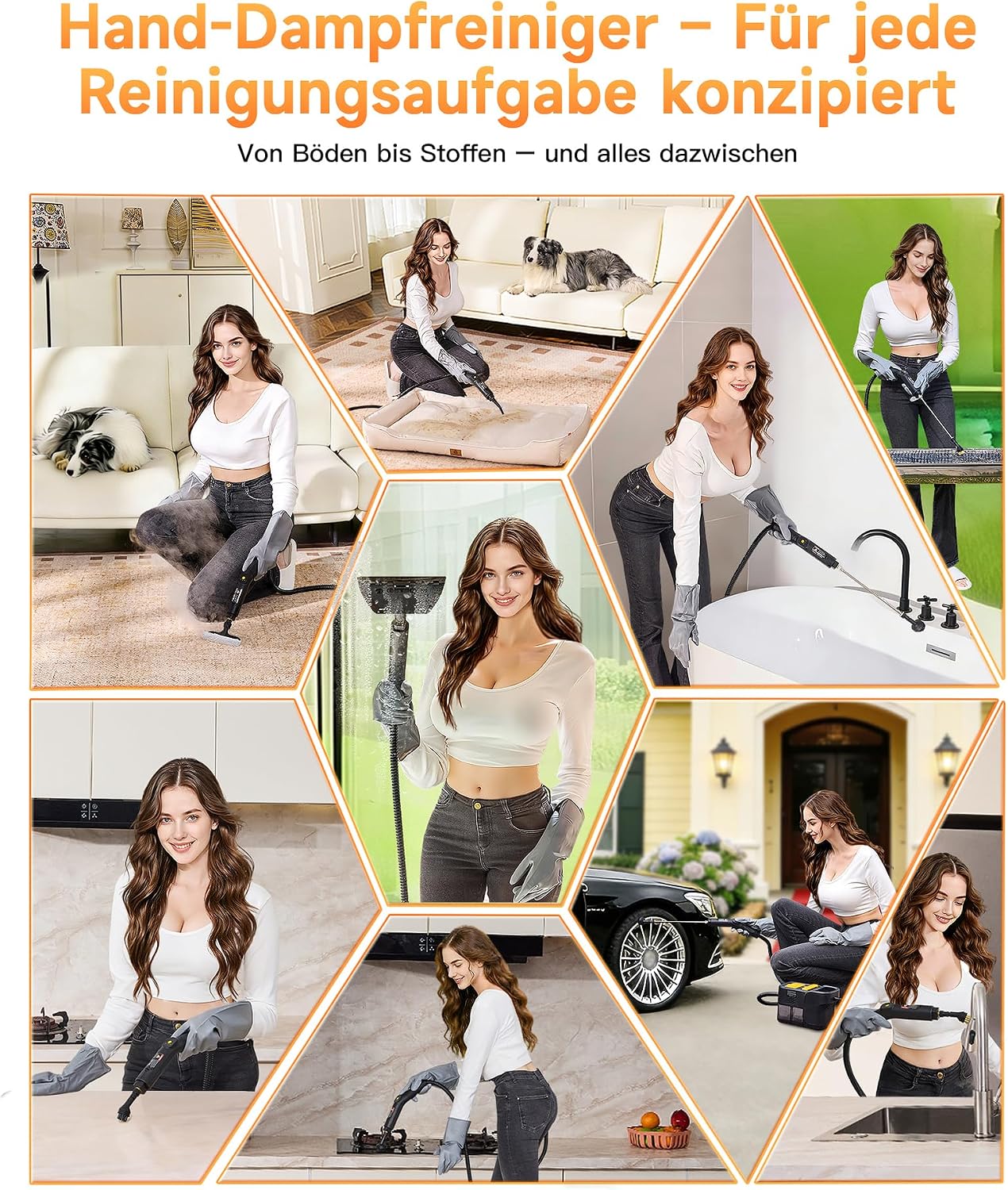 Thumbnail 6 de Gautye Dampfreiniger 3-stufig verstellbarer Griff – 2 L Wassertank, 18 Zubehörteile, 1600 W