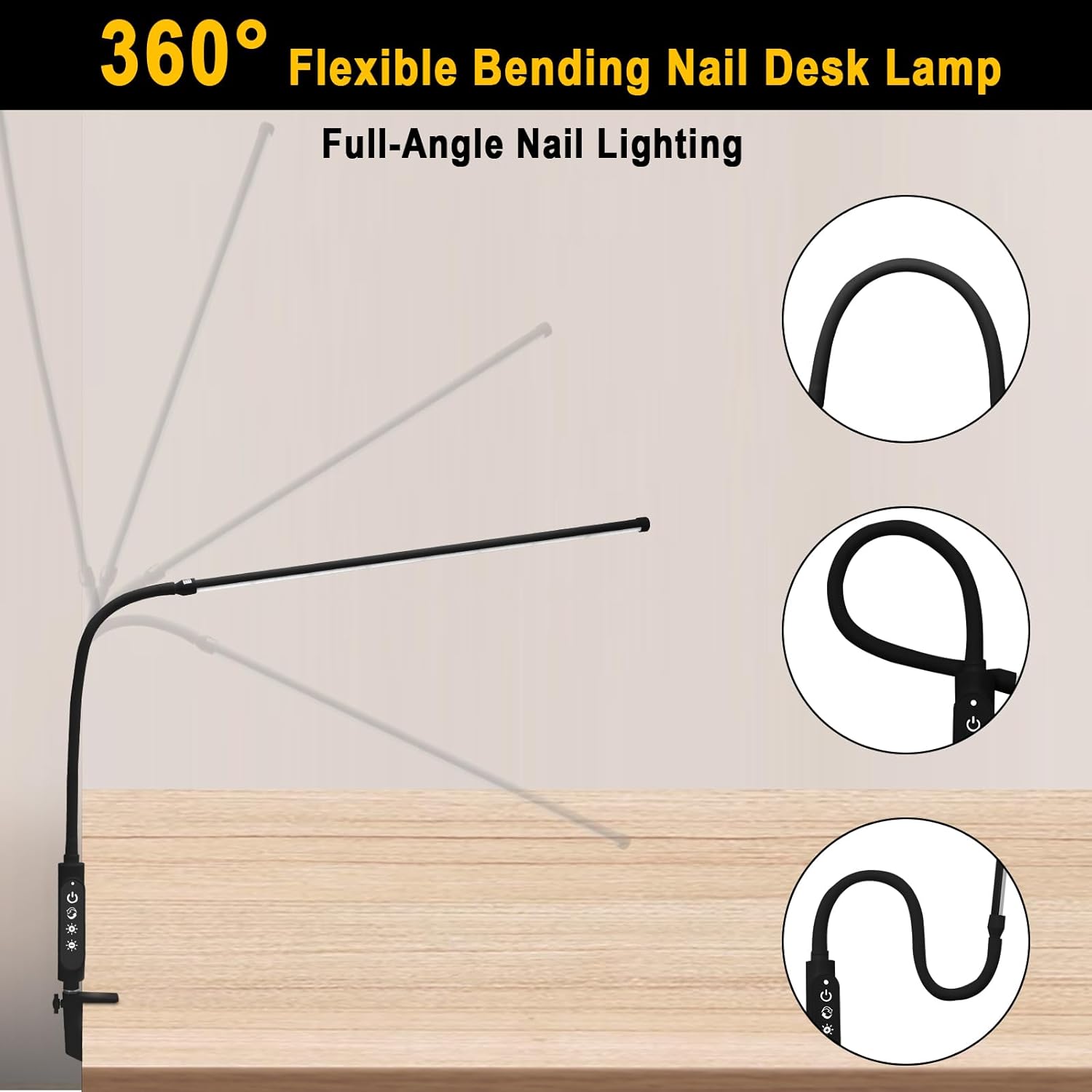 Thumbnail 3 de CGBE Extra-lange Nageltischlampe 60 cm – 360° Schwanenhals, Klemme, 3 Farbmodi, 5 Helligkeiten