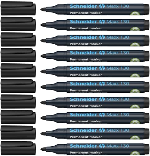 Schneider Maxx 130 Permanent-Marker mit Rundspitze – 10er-Packung, schwarz
