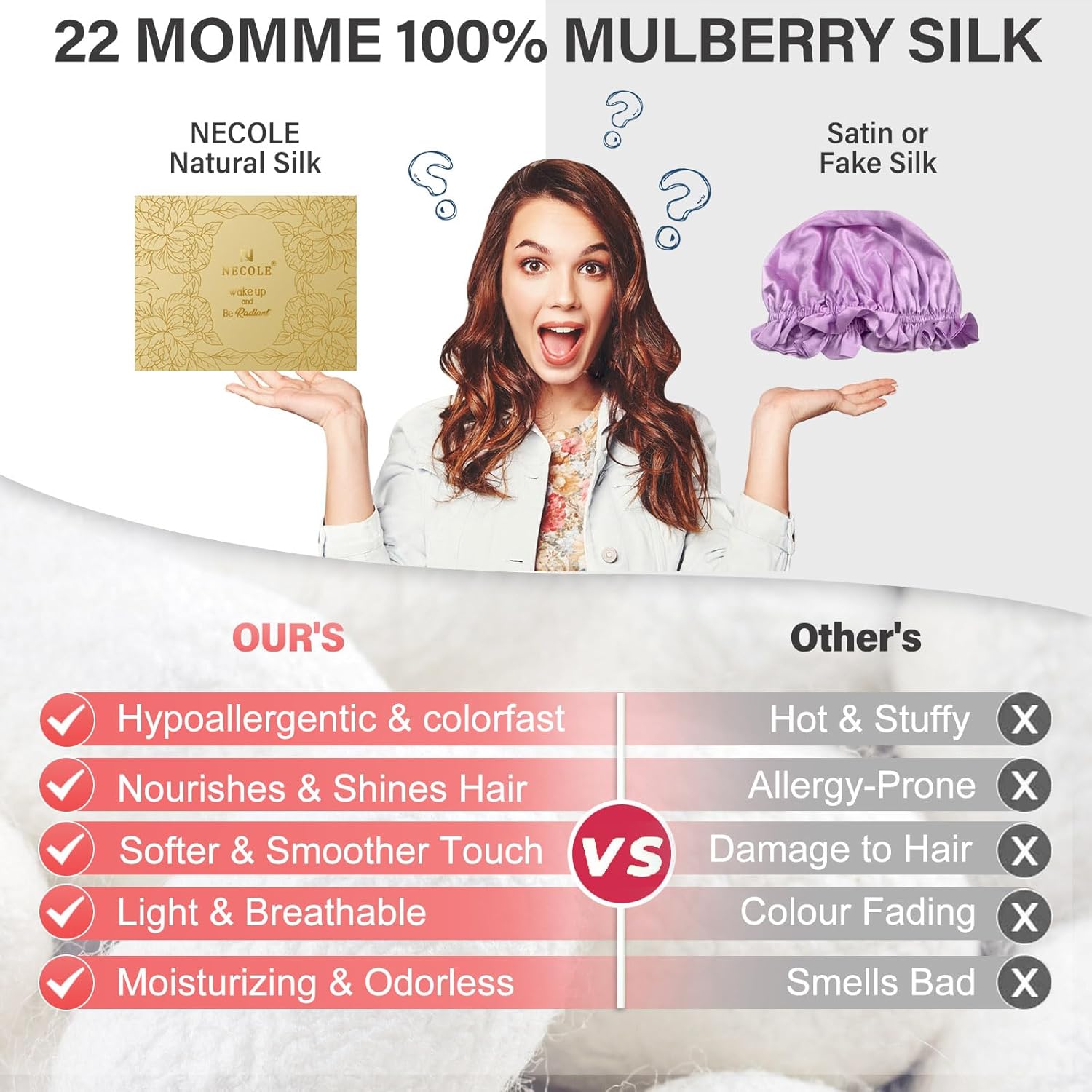 Detalle 2 de Necole 22 Momme 100% Mulberry Silk Bonnet for Sleep 🧖♀