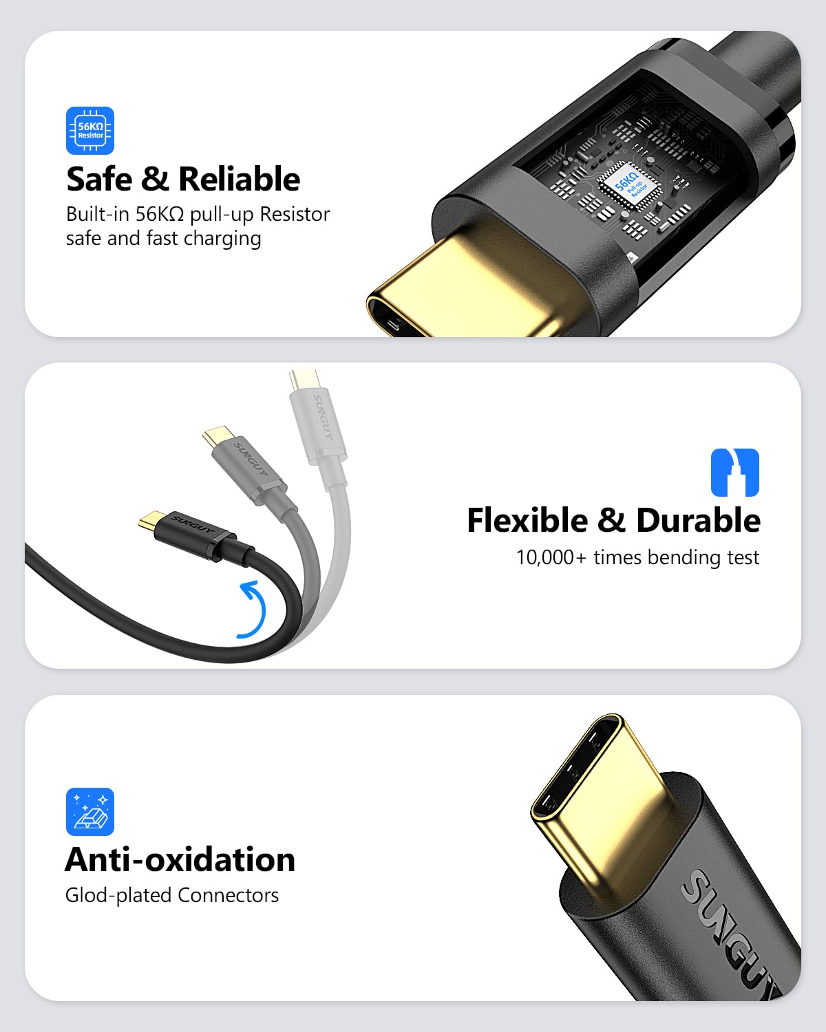 Thumbnail 5 de SUNGUY USB-C Kabel kurz 10 cm (USB C auf USB 3.1 Gen 2, 10 Gbit/s) für Powerbank, iPhone 16/15 Pro & Android