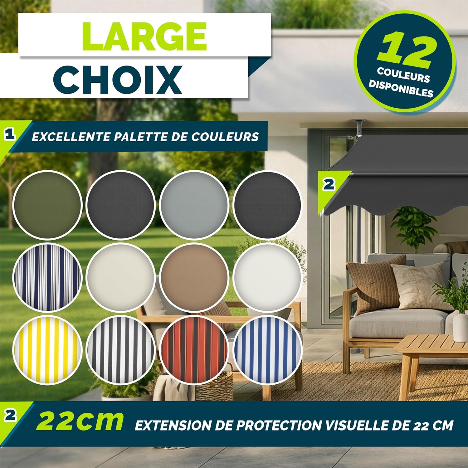 Thumbnail 6 de Tillvex Store Banne manuelle rétractable avec manivelle pour balcon - Anthracite 300 cm