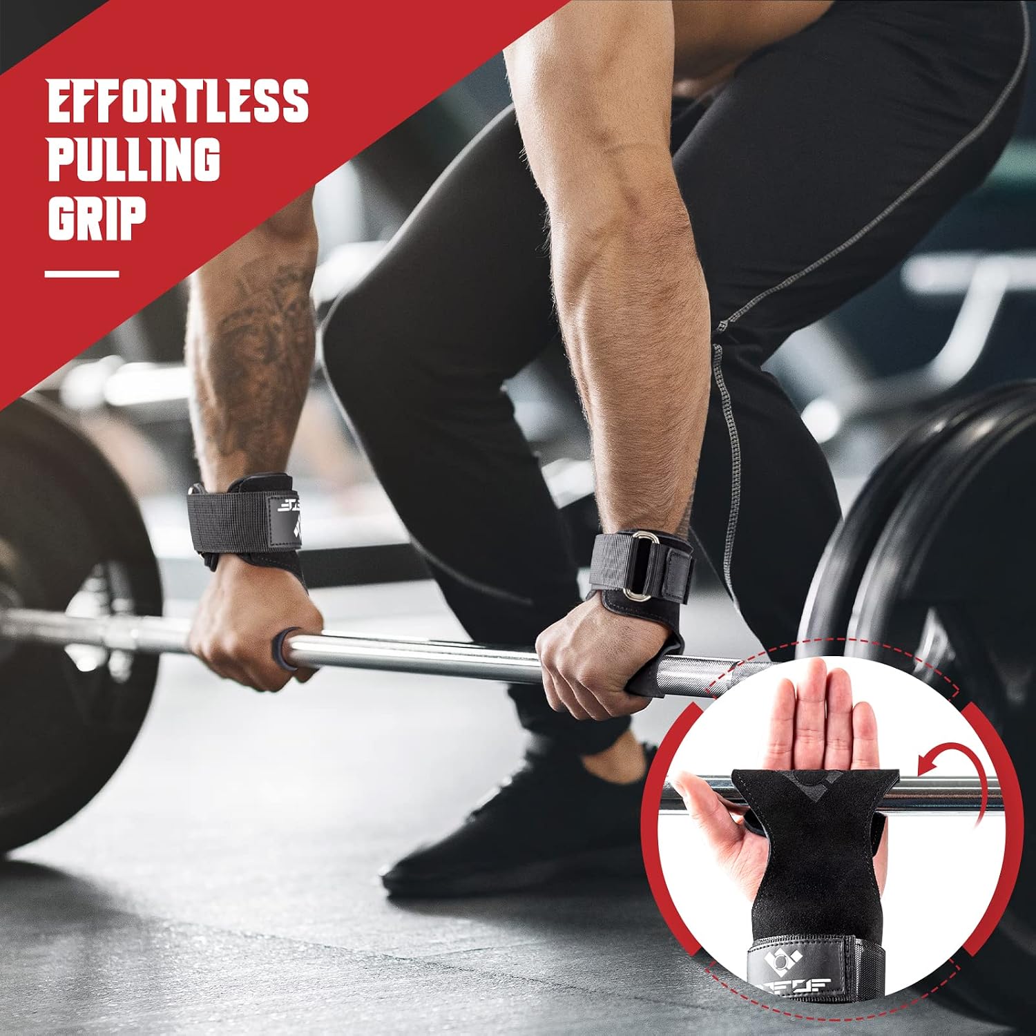 Detalle de COFOF Wrist Strap Leather Weightlifting Straps with Adjustable Neoprene Padding
