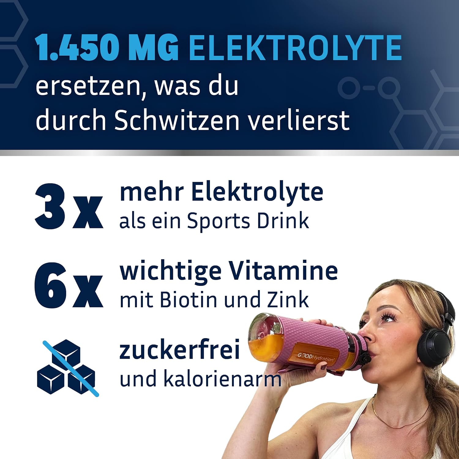 Detalle 2 de GOOD Hydration® Rehydration Booster Grapefruit Elektrolyt-Pulver (1.450 mg) ohne Zucker – 24 Sticks