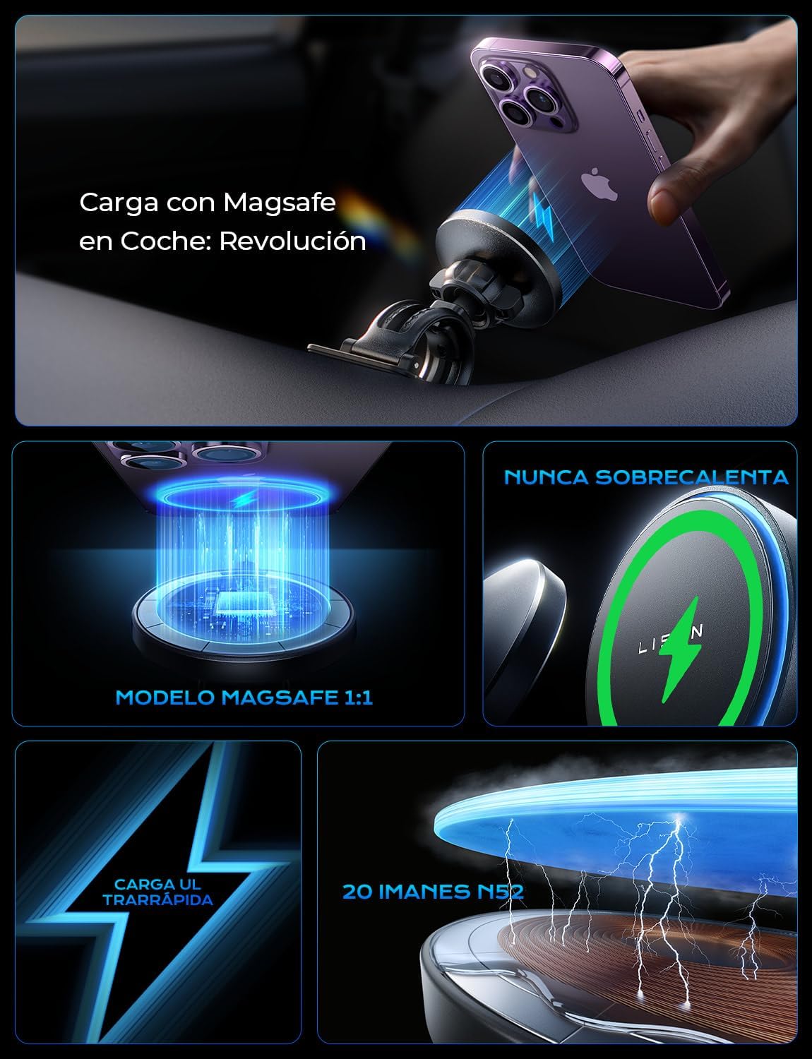 Detalle de LISEN 15W Cargador Magsafe Coche 15W