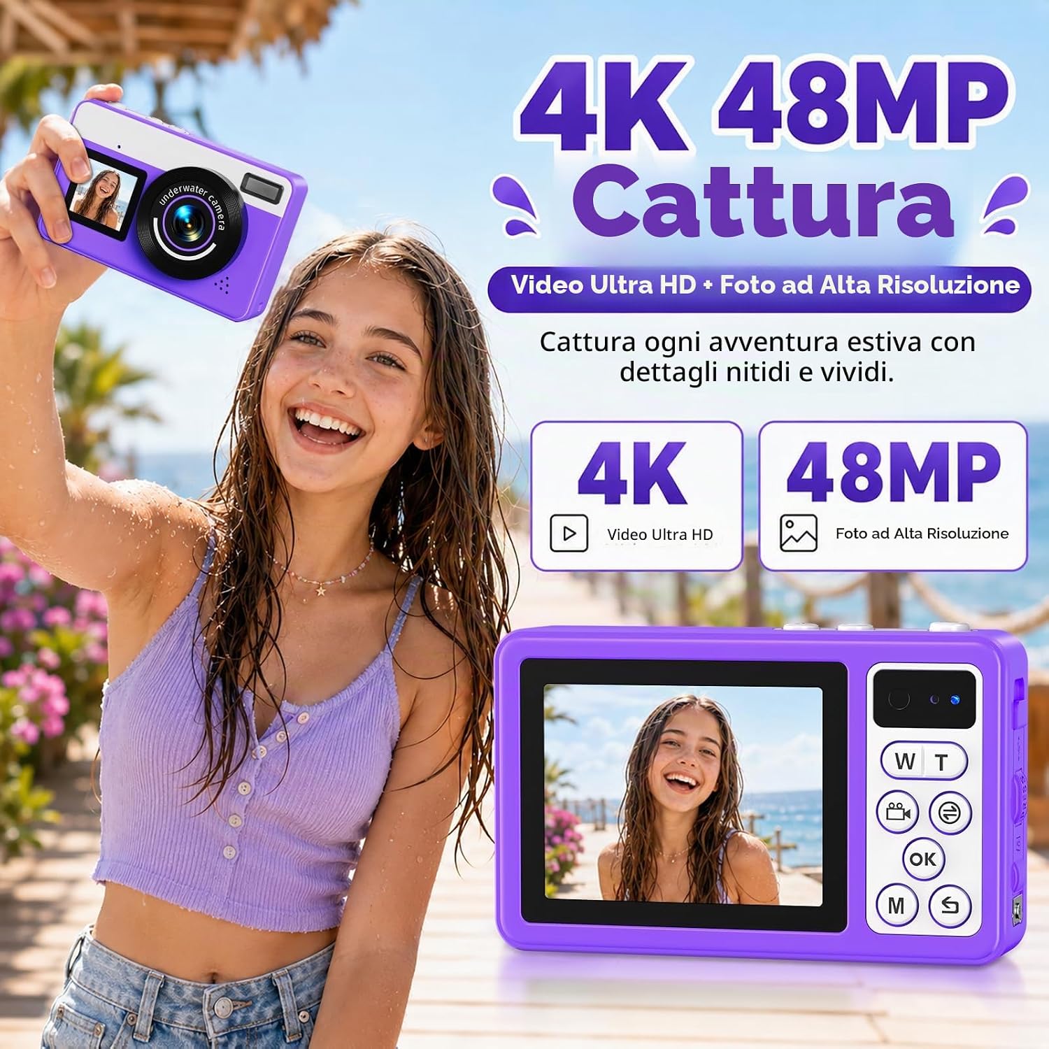 Thumbnail 6 de Maxmango D70: Fotocamera Subacquea 4K 48MP, Impermeabile 10FT, Doppio Schermo – Premium per Avventure Mare e Piscina