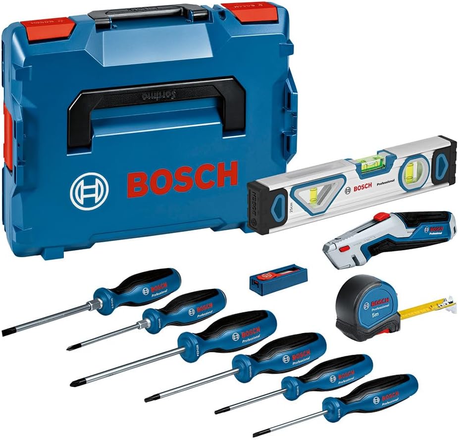 Thumbnail 1 de Bosch Professional set d’outils à main 4 pièces avec niveau à bulle 25 cm, mètre ruban 5 m et cutter universel