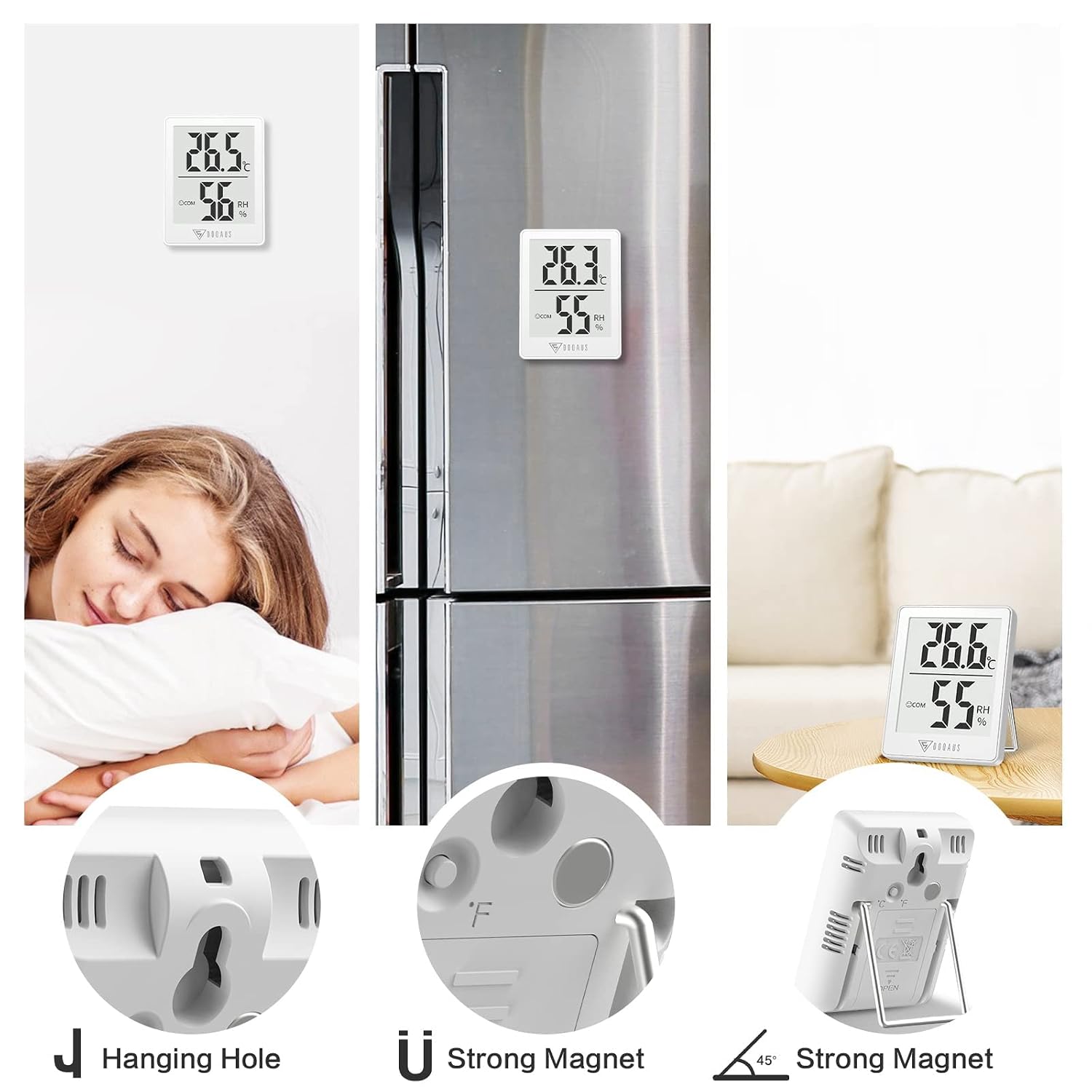 Thumbnail 5 de DOQAUS 3er Set Innen-Thermometer mit Hygrometer – präzise Temperatur- und Luftfeuchtigkeitsmessung mit Smiley-Indikator