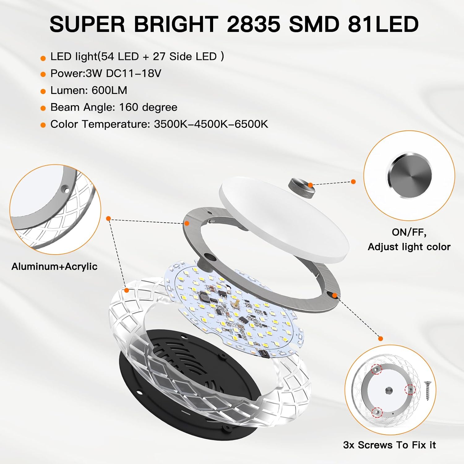 Detalle de Kriogor 12V LED Ceiling Light with Remote Control – 4 Colour Modes for Caravans, RVs and Boats