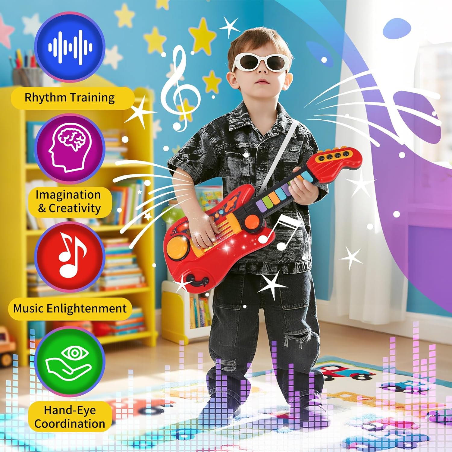 Thumbnail 2 de Chitarra Giocattolo 2-in-1 con Modalità Pianoforte per Bambini (Rosso) – Stimola musica, coordinazione e creatività