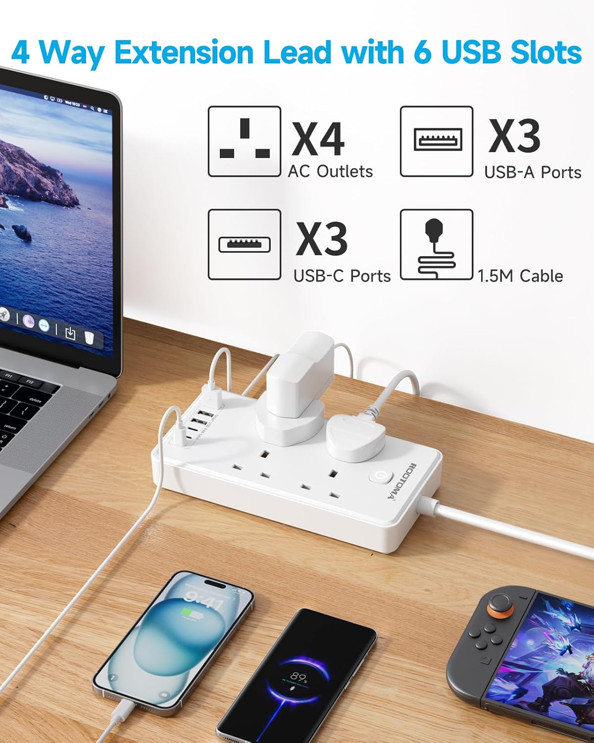 Thumbnail 1 de Extension lead 6 USB slots 1.5m